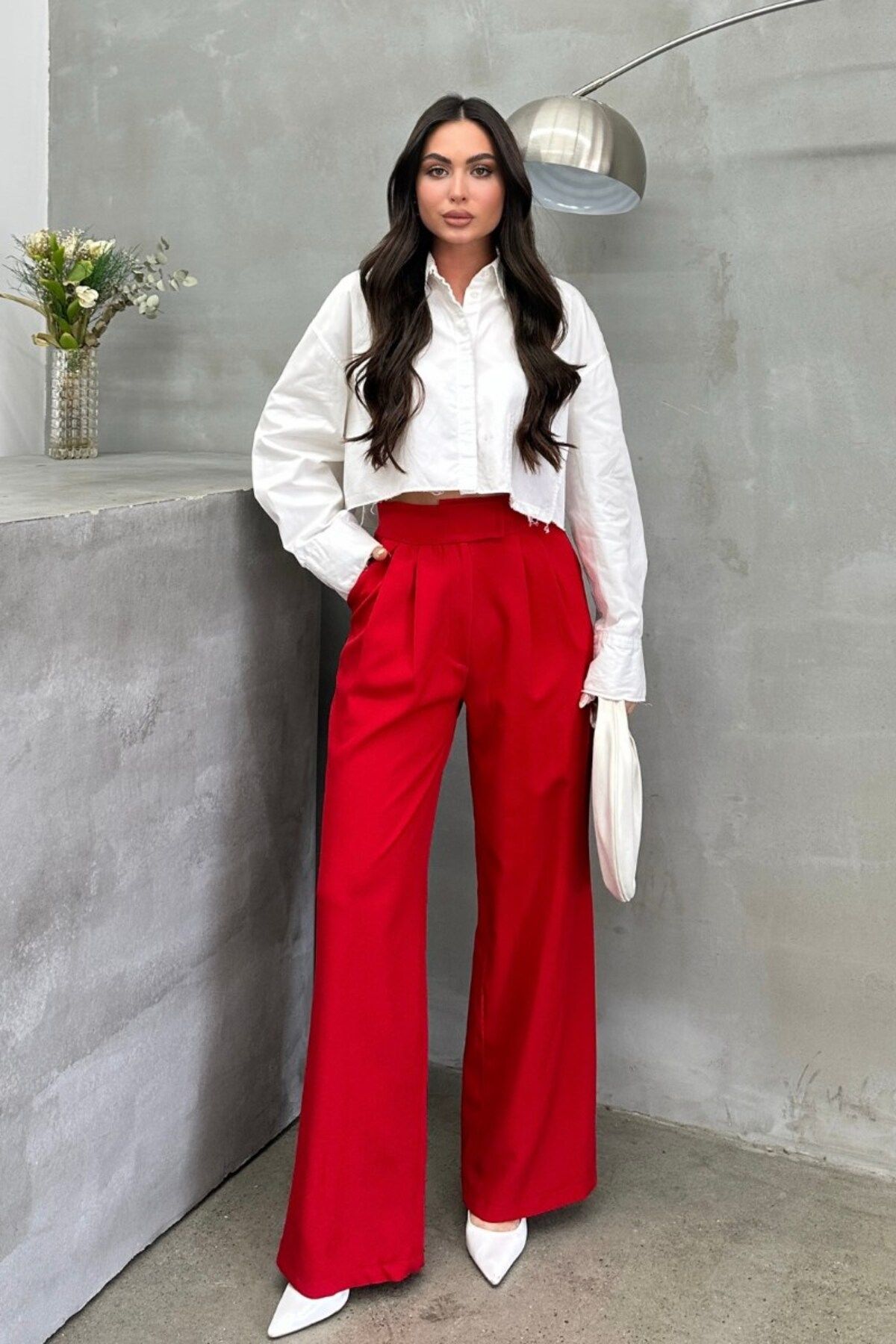 msm fashion Kadın Palazzo Pantolon Beli Cırtlı Çift Cepli Bol Paça Pantolon