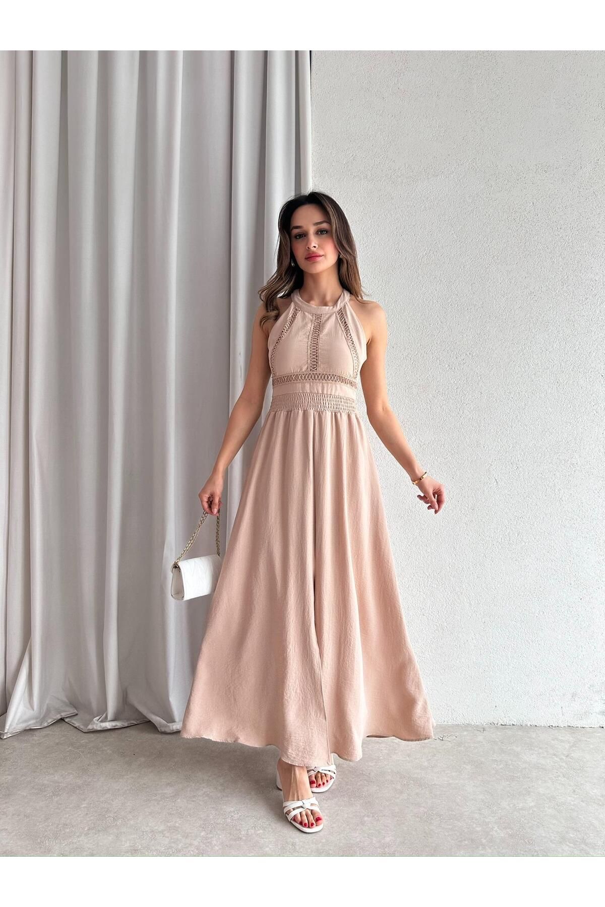 Mooi Butik SAMARA Maxi Elbise 3472 - Vizon