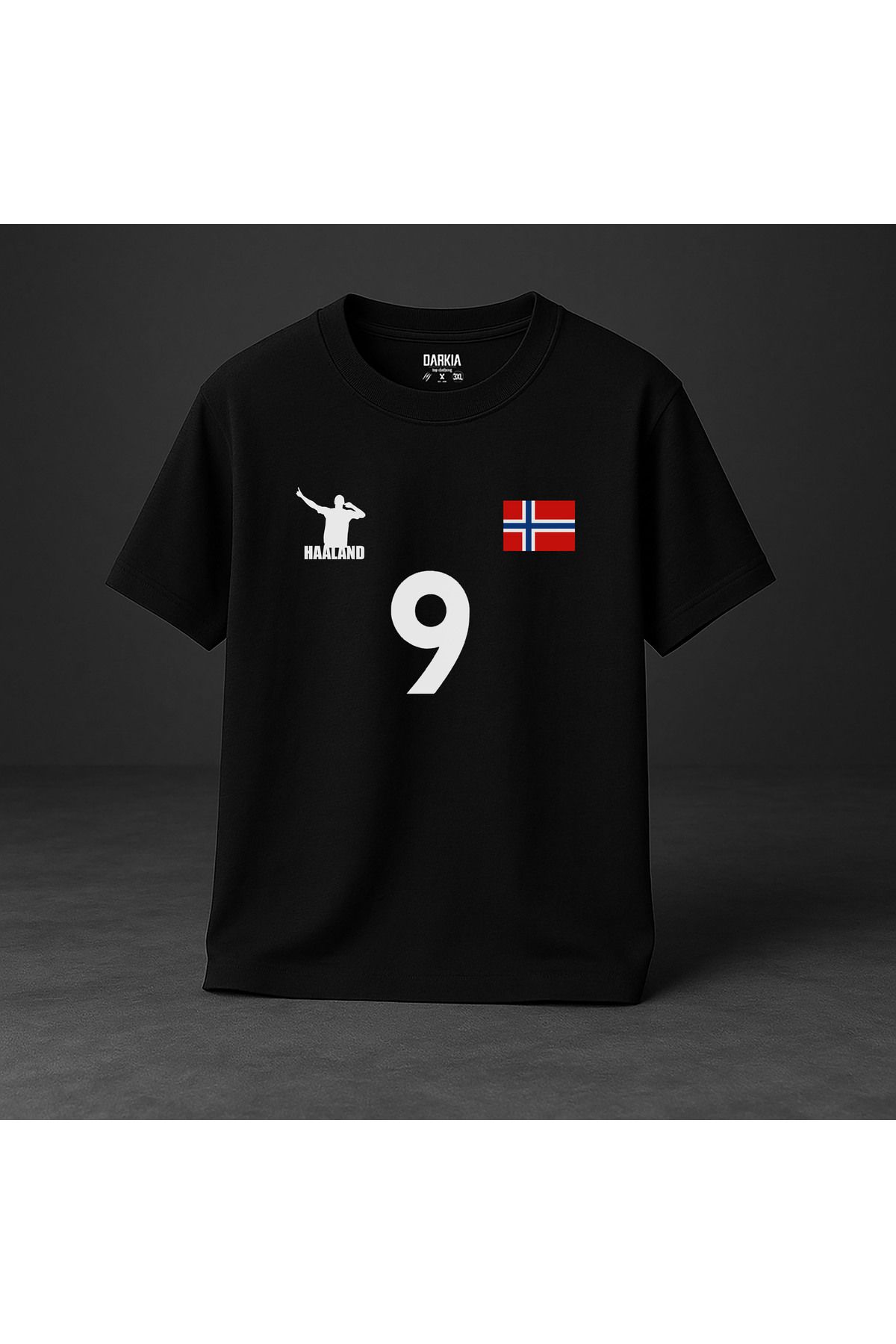 Darkia Futbolcu Erling Haaland Baskılı Bisiklet Yaka Çocuk Yetişkin Siyah Tişört T-shirt