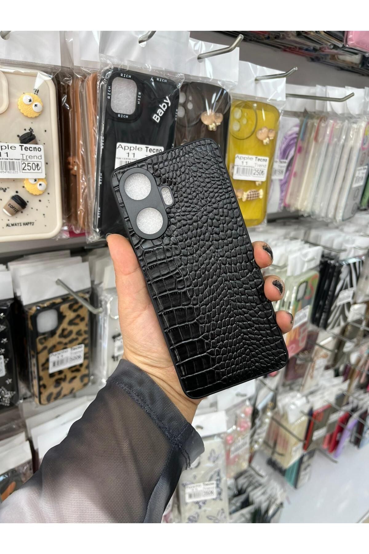 TECNOTREND REALME C55 Dokulu Yüzey Çekmeye Dayanıklı Cep Telefon Kılıfı Pu Deri Kaplamalı Yumuşak