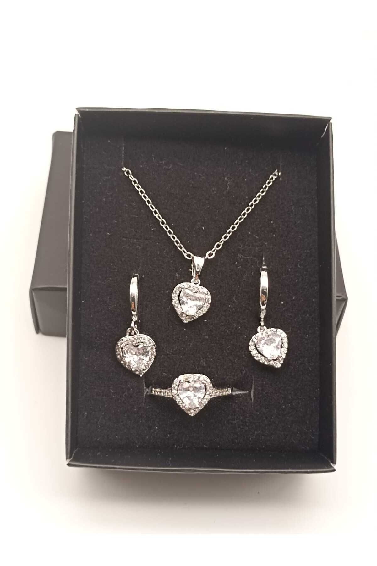 TLSMACCESORIES KOLYE KÜPE YÜZÜK SET SILVER BEYAZ