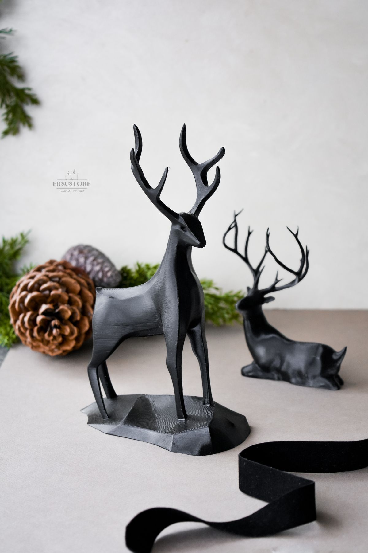 jeane home decor 2'li 18cm Dekoratif Hediyelik Obje Biblo Bioplastik Geyik Seti
