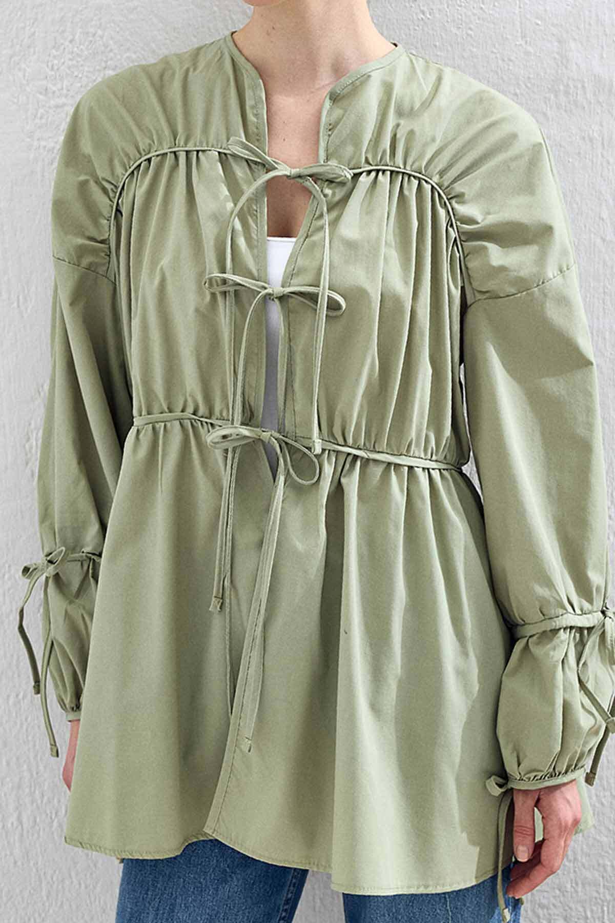 Hooopstore-Gathered Tie-Up Shirt 6