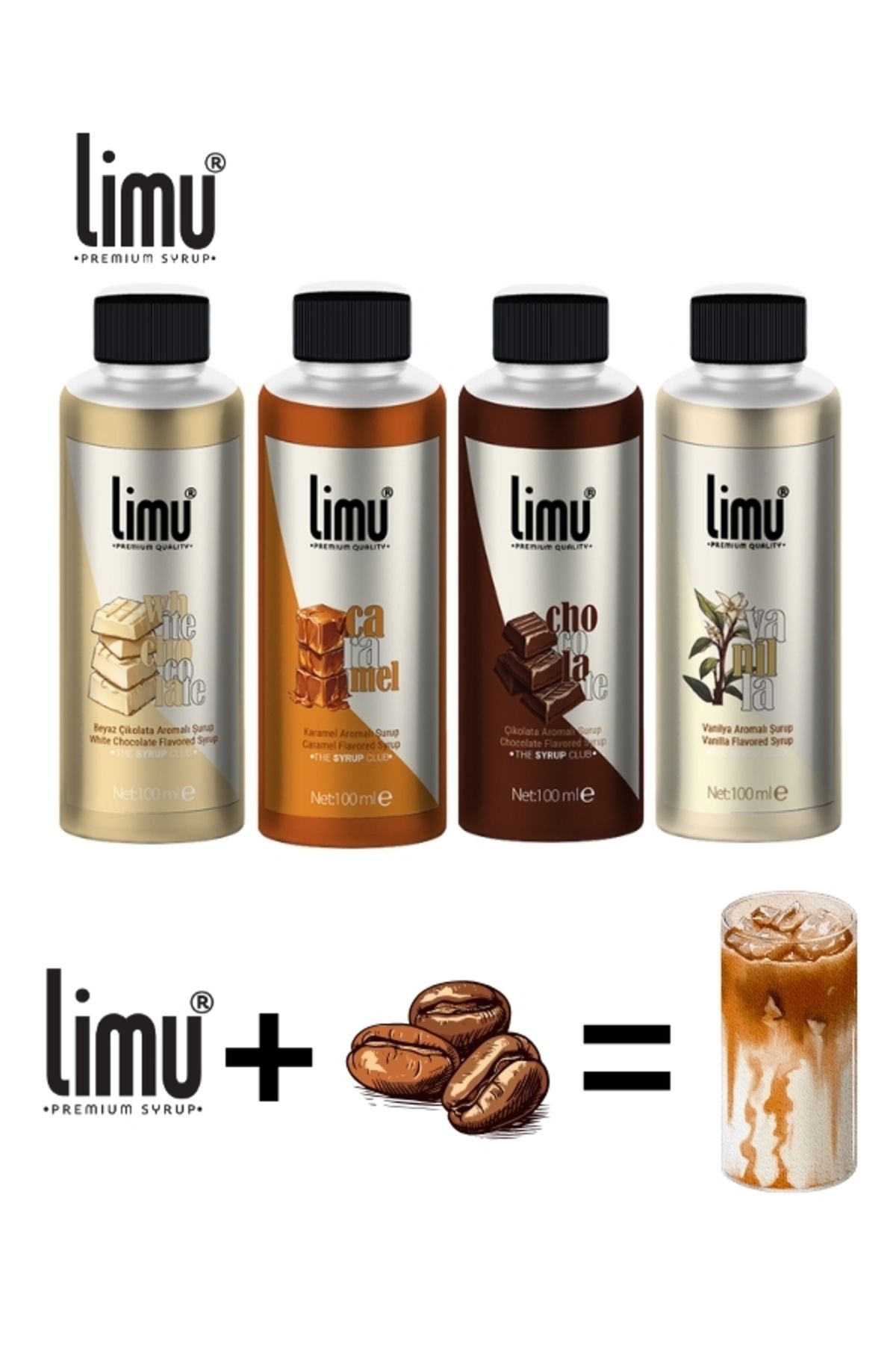 limu 4 Adet Deneme Şurup Seti Kahve Ve Kokteyl Şurubu (4x100 ml)
