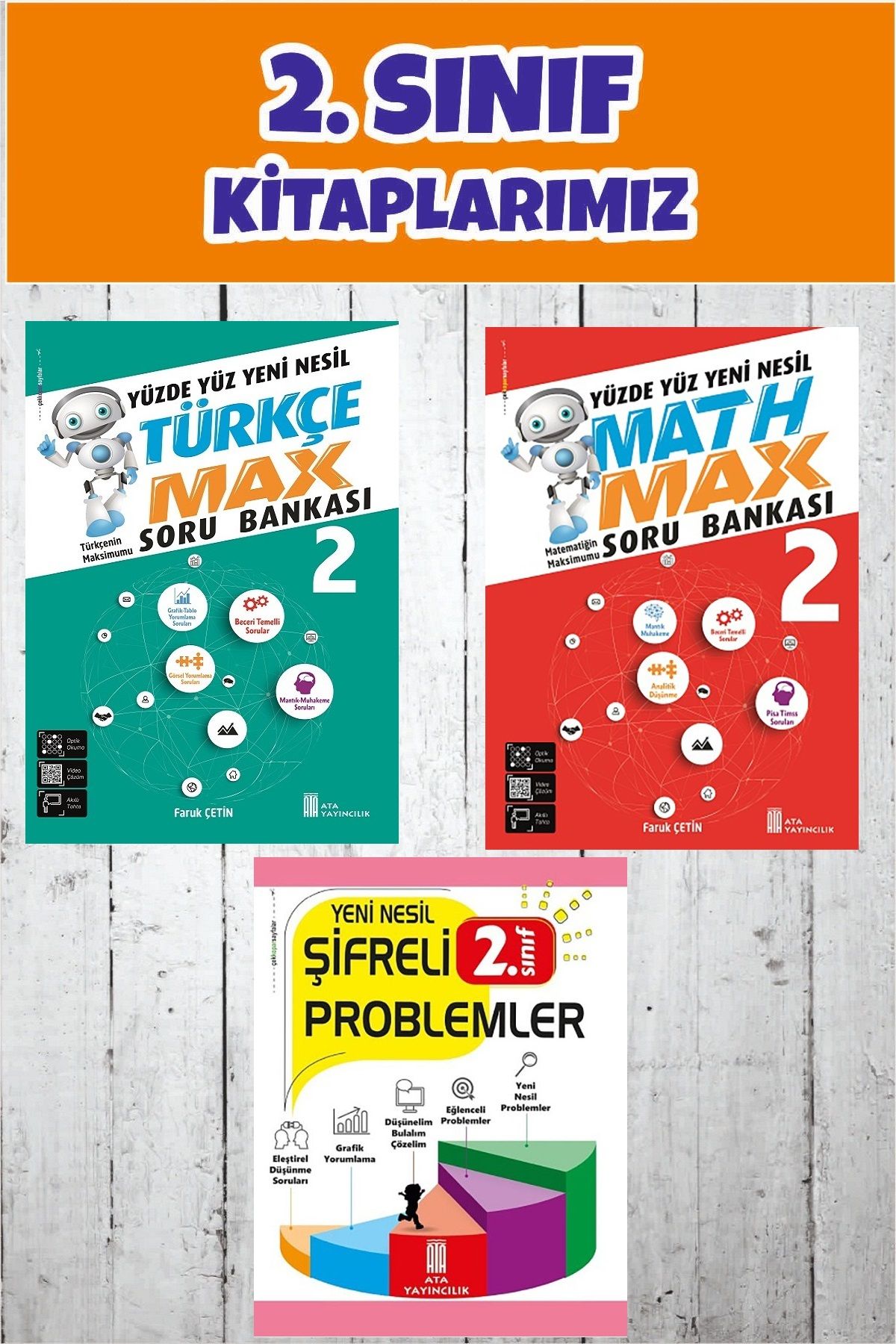 Ata Yayıncılık 2.Sınıf Yüzde Yüz Yeni Nesil Türkçe Max + Math Max Soru Bankası + Şifreli Problemler