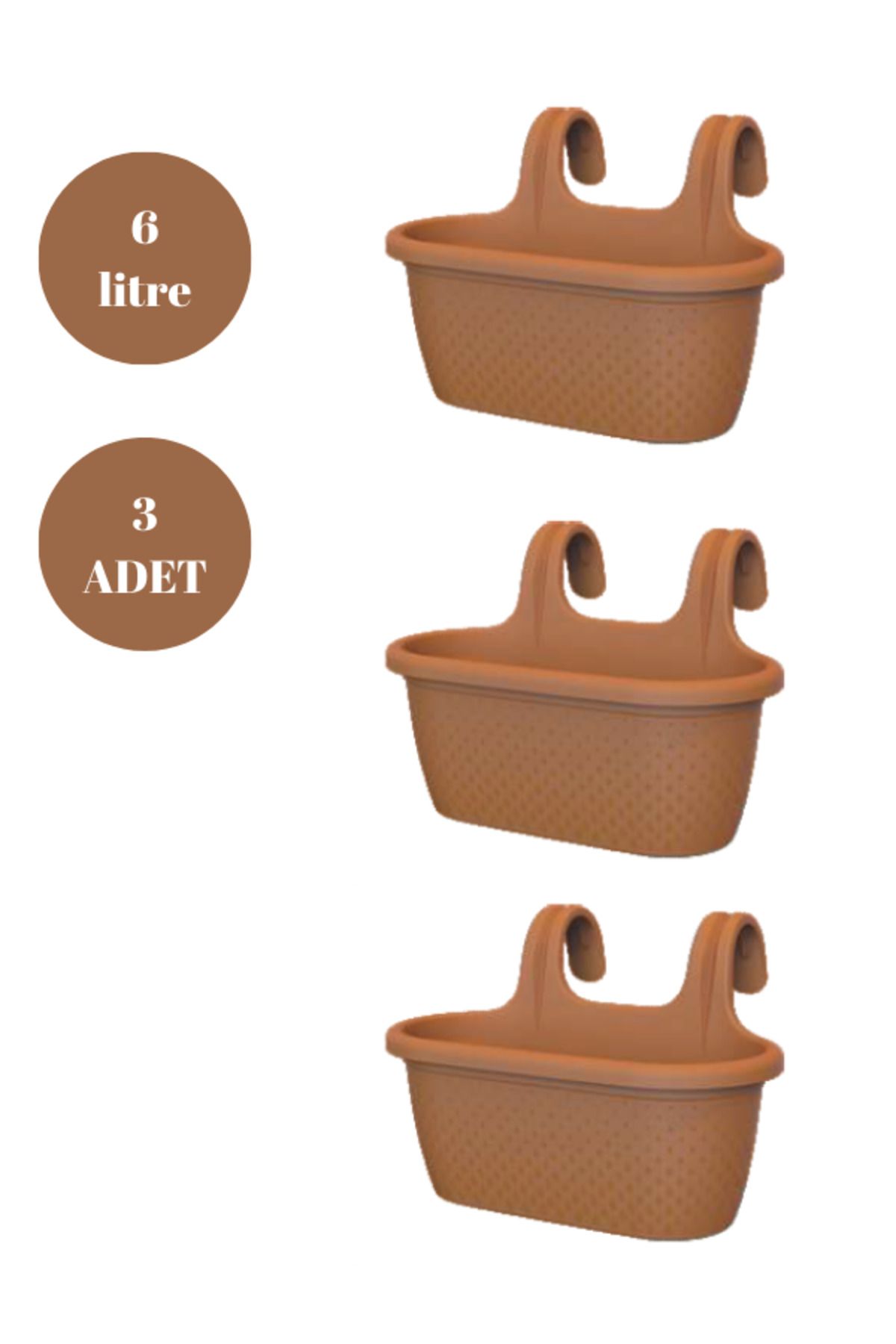 Loremp Askılı Balkon Saksısı Bahçe Saksısı Orta Boy Saksı 6 Litre 3 Adet 37x27x25