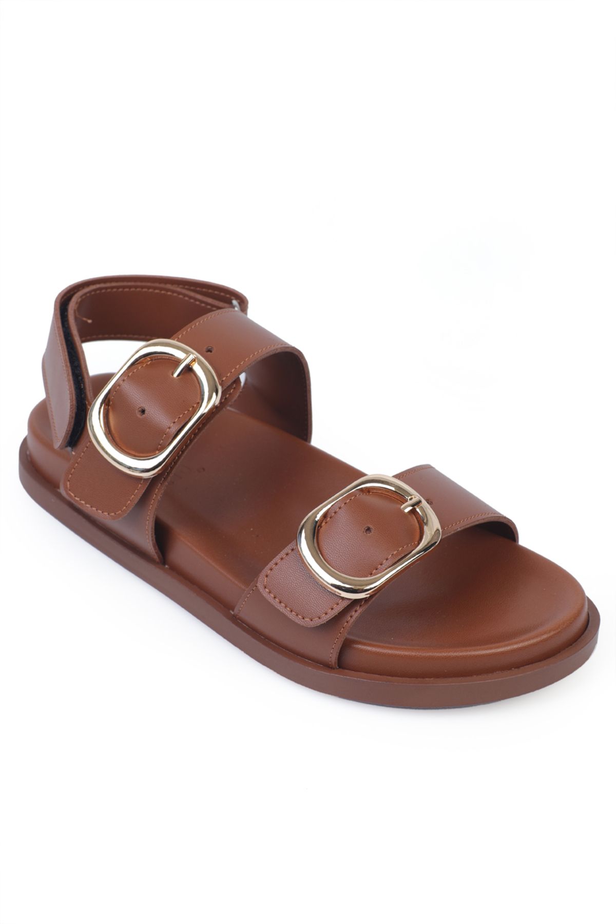 Capone Outfitters Marie Çift Metal Tokalı Düz Topuklu Kadın Sandalet