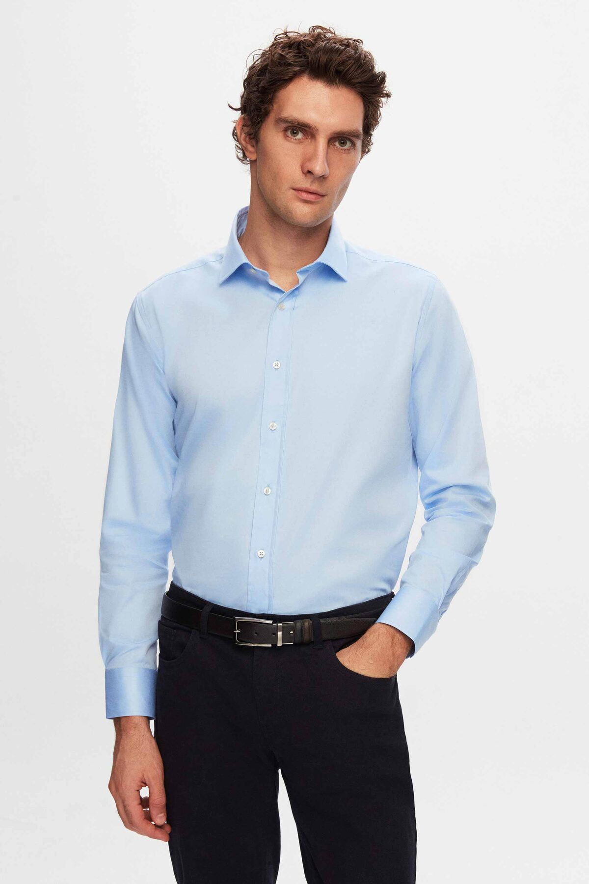 D'S Damat Ds Damat Regular Fit Mavi Düz Nano Care Gömlek