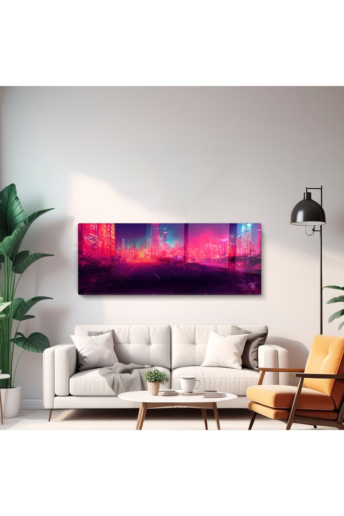 PoyKilArt Cam Tablo - Renkli Bir Gece Manzarası Panoramik Tablo - Duvar dekorasyonu - Ofis dekorasyonu