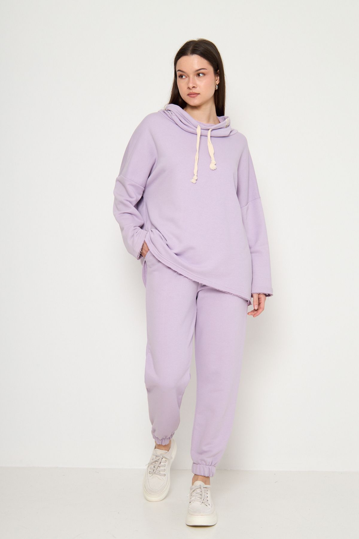 MODA Mor Degaje Yaka Sweatshirt-Eşofman Kadın Eşofman Takımı