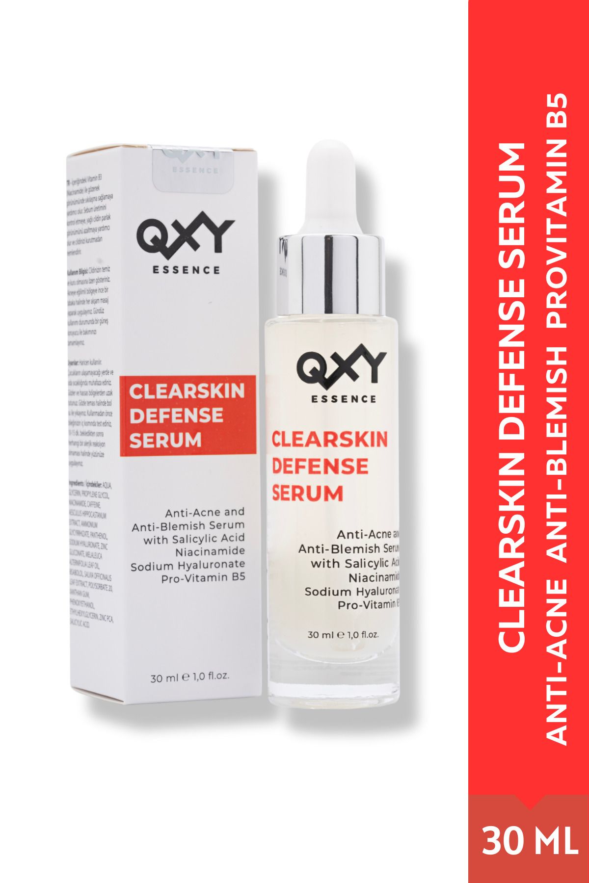 QXY Essence ClearSkin Defense Serum - & Leke Karşıtı Serum-Niacinamide-Provitamin B5-BHA-Zinc PCA - 30 ML
