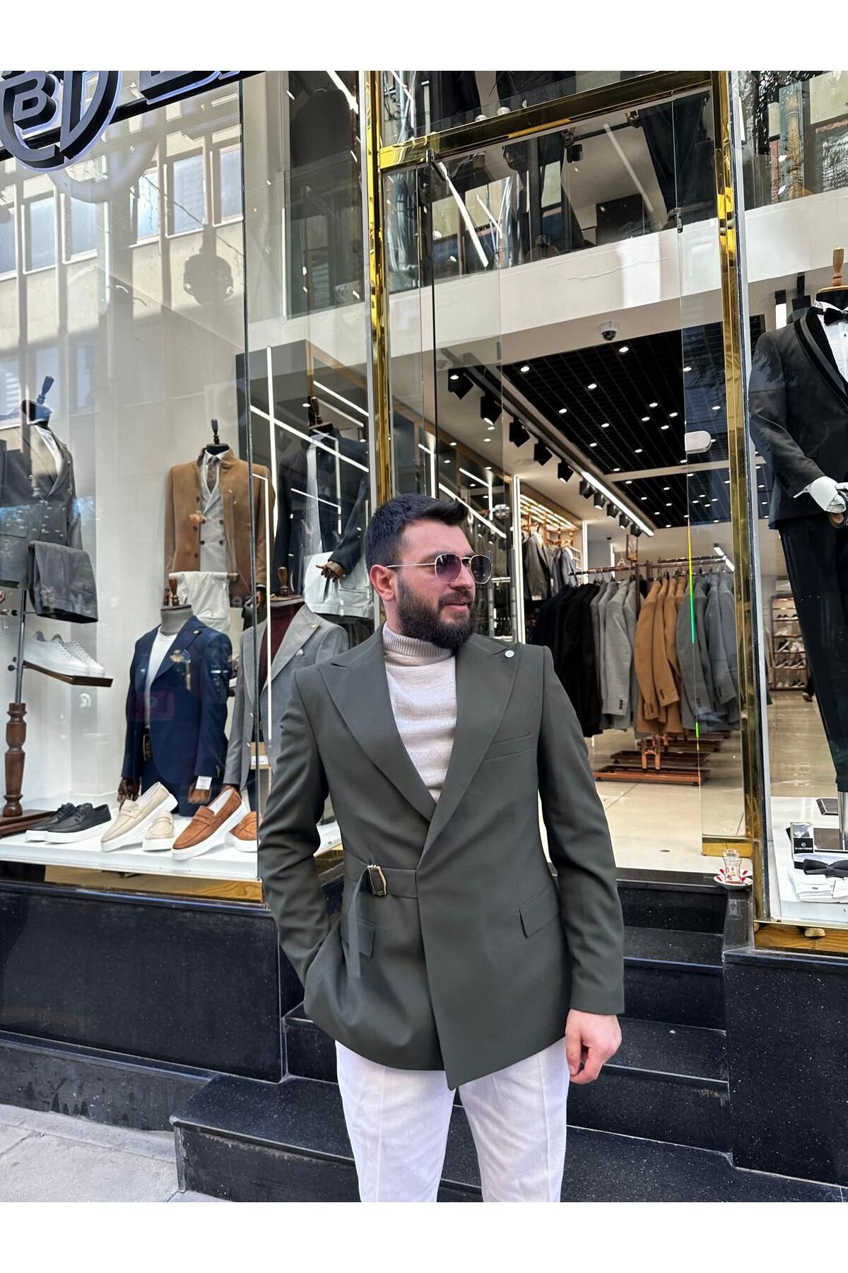 BT BABA TERZİ Modern Kesim Kuşak Detaylı Tokalı Erkek Ceket