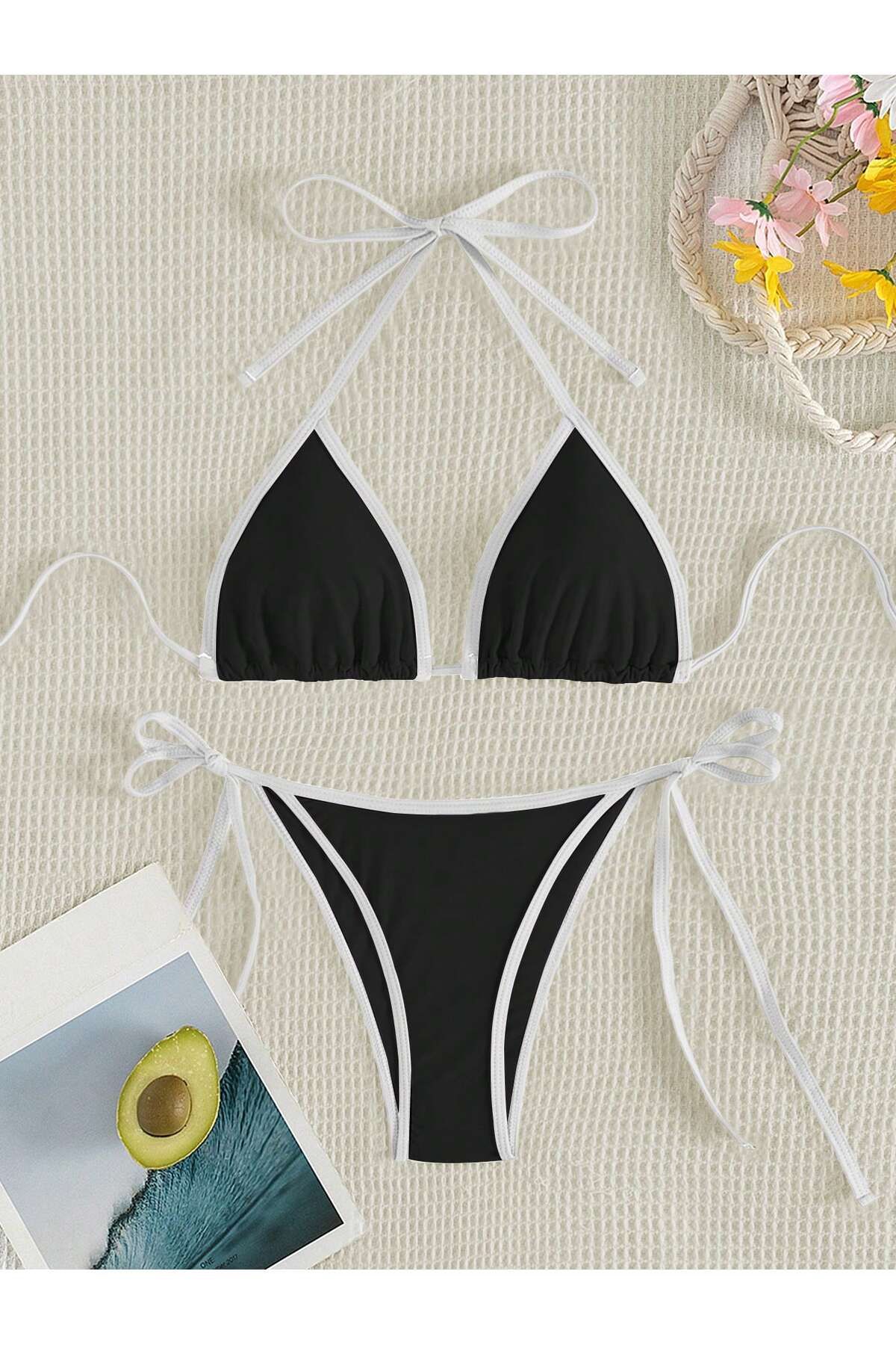 the DIFFerent Minimal Beyaz-Siyah Üçgen Bikini Takım