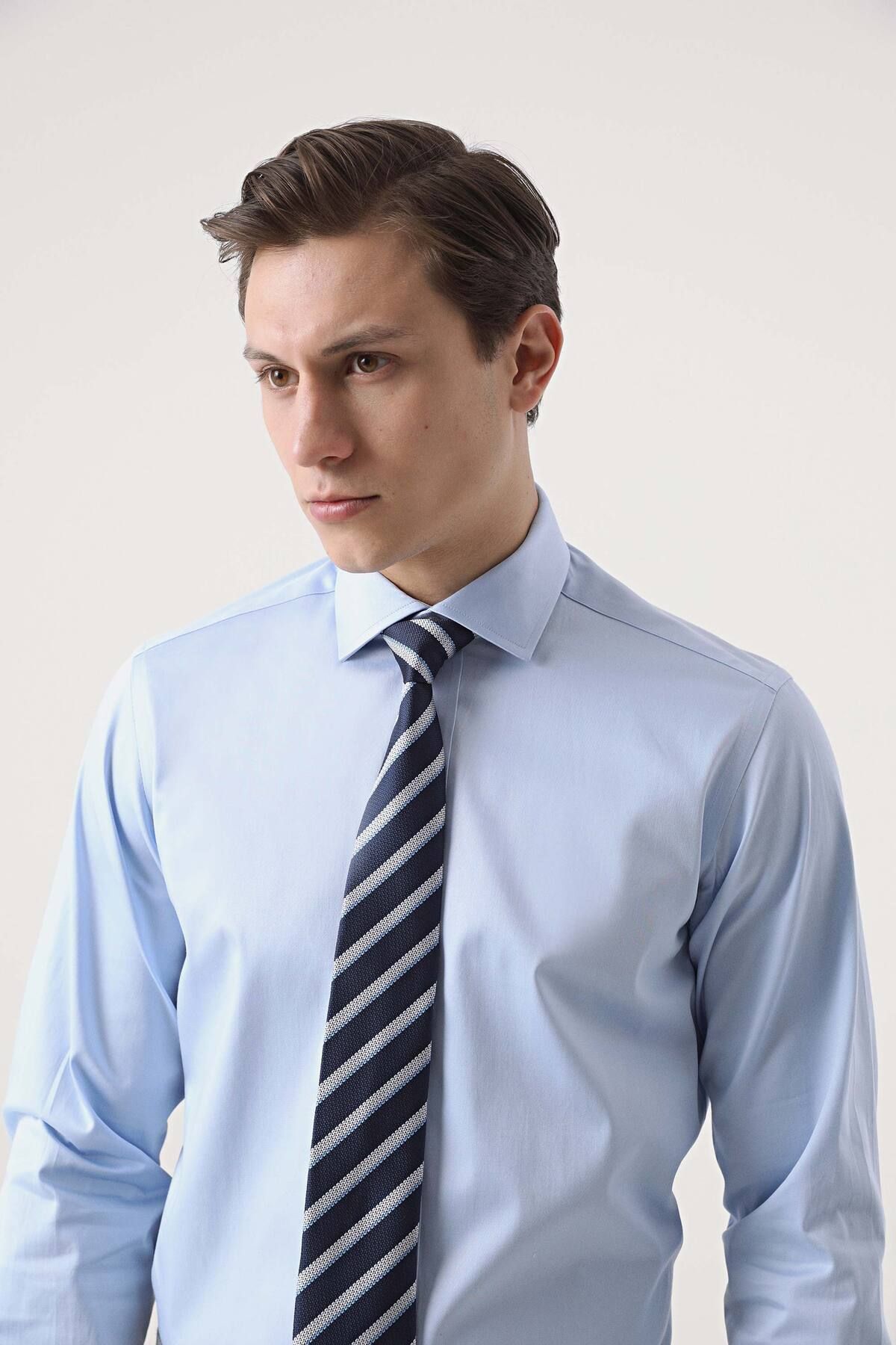 D'S Damat Ds Damat Regular Fit Mavi Düz Gömlek