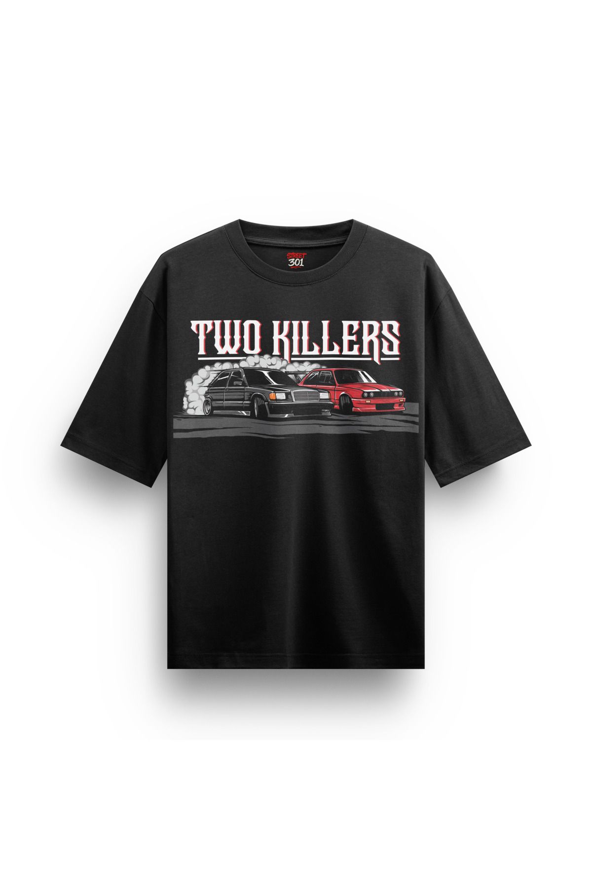 Street301 Unisex Two Killers Araba Baskılı Oversize T-Shirt