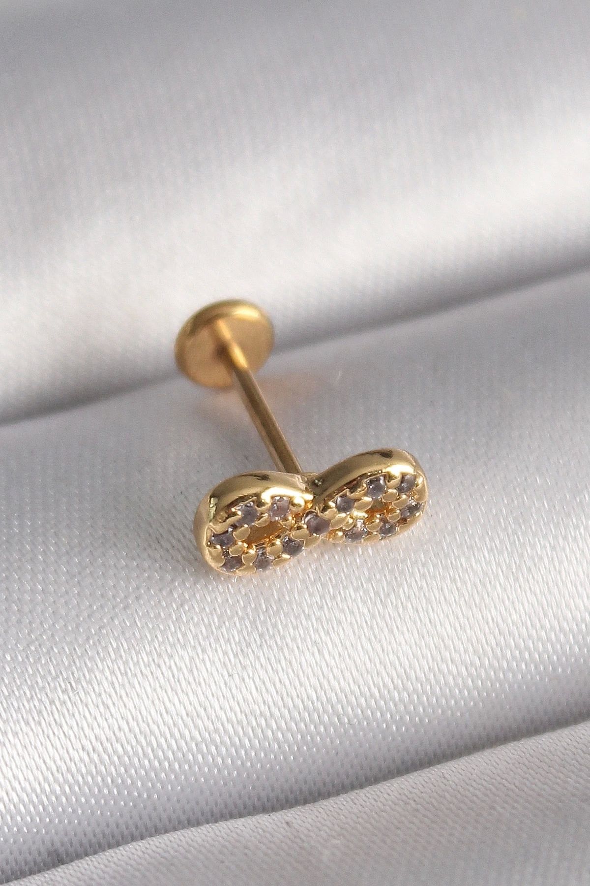 STOREMAX 316L Çelik Gold Renk Zirkon Taşlı Sonsuzluk Model Tragus Piercing