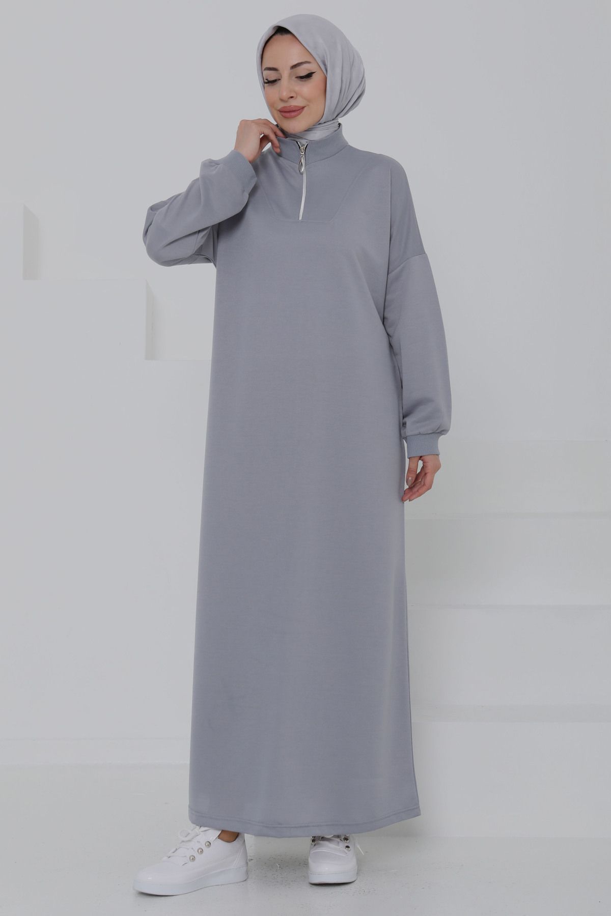 TOFİSA Fermuarlı Elbise Gri - 27046