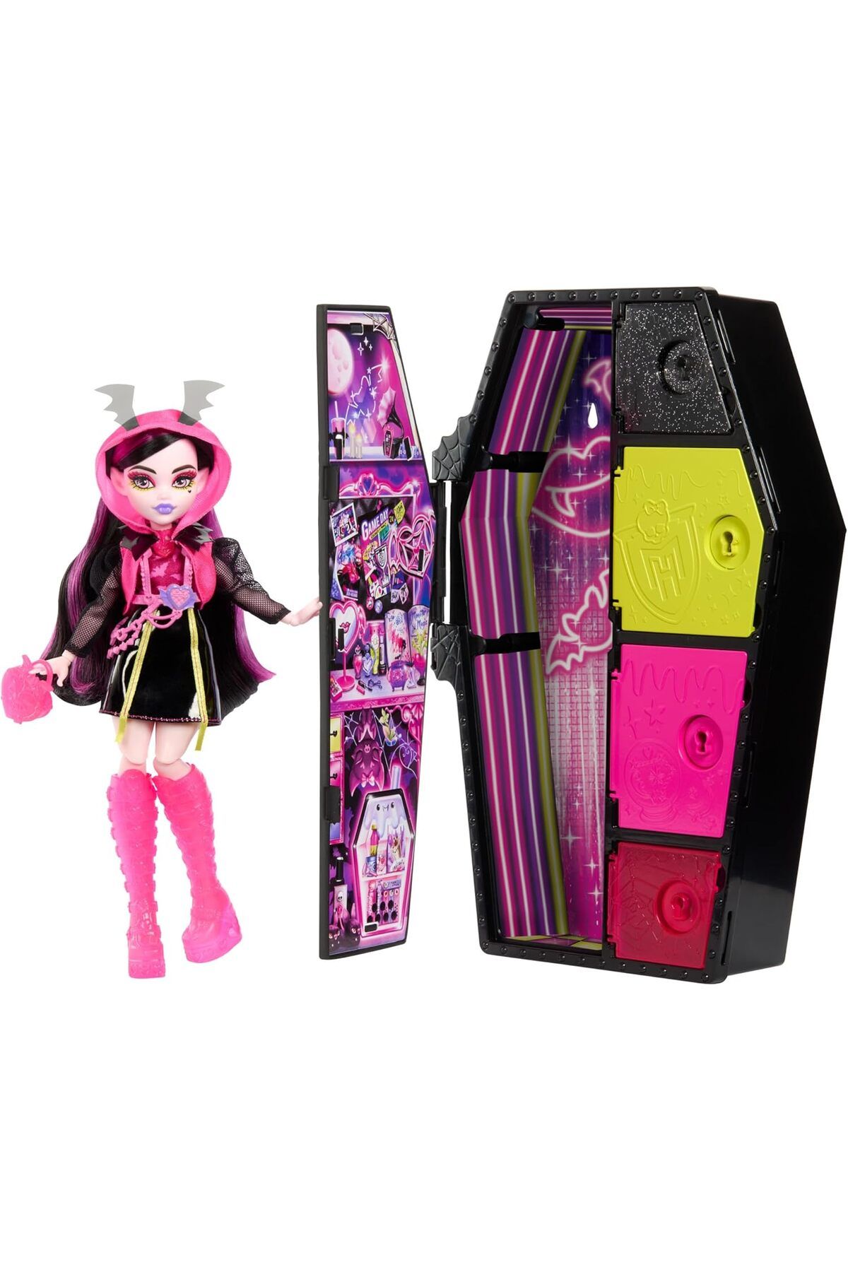ÇAĞUR Dark High Skulltimate Secrets Neon Frights Draculaura Doll, Oyuncak Yenii 1099594