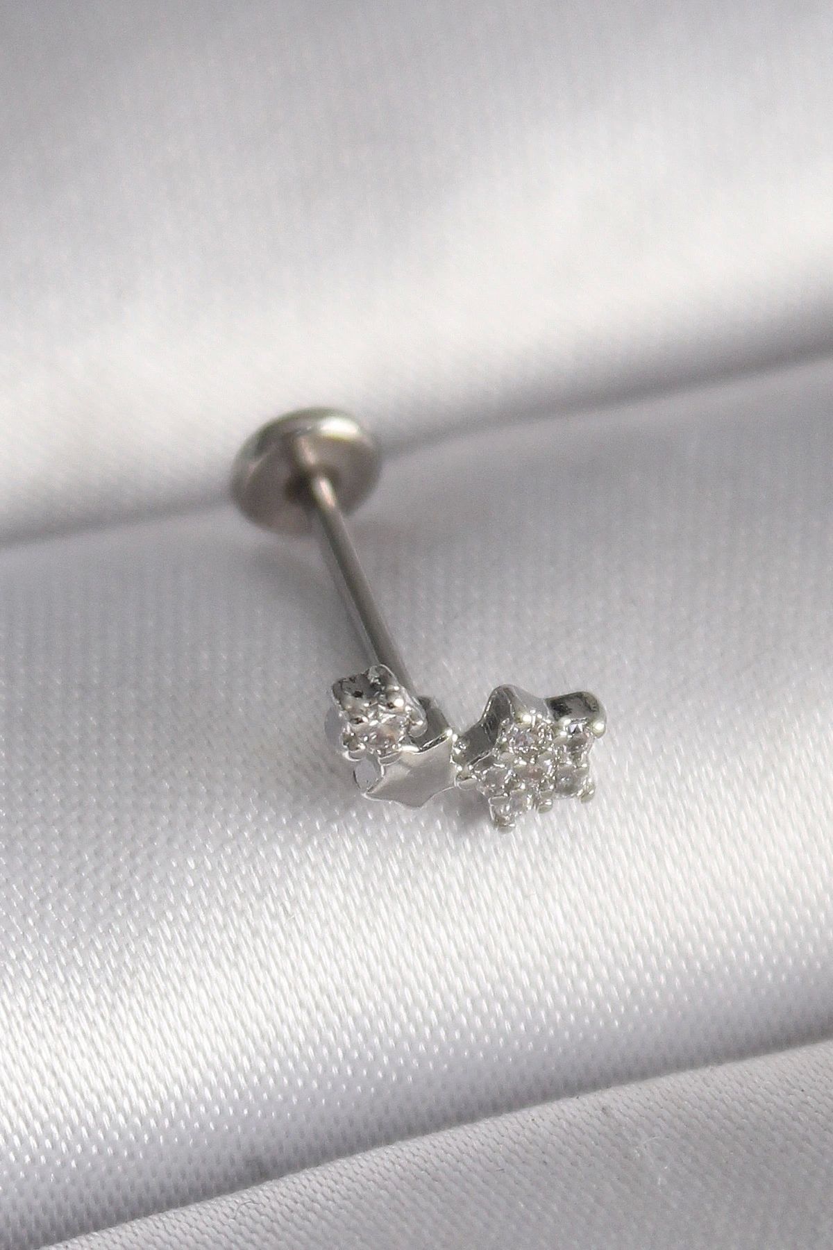 STOREMAX 316L Çelik Gümüş Renk Zirkon Taşlı Yıldız Model Tragus Piercing