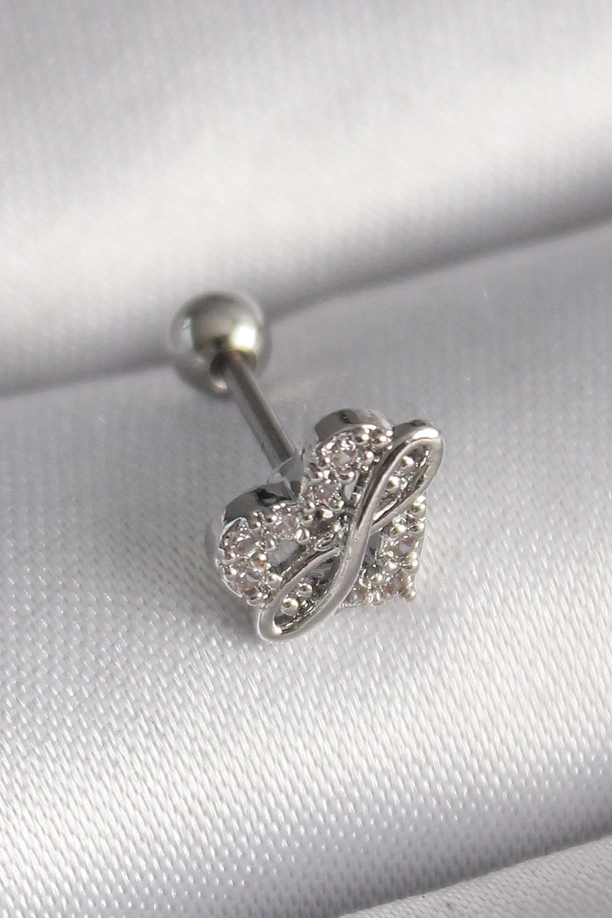 STOREMAX 316L Çelik Gümüş Renk Zirkon Taşlı Sonsuzluk Detay Tragus Piercing