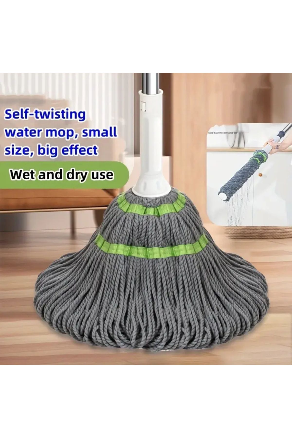CİHO Kendiliğinden Sıkmalı Uzun Saplı Eller Serbest Mikrofiber Paspaslı Twister Mop