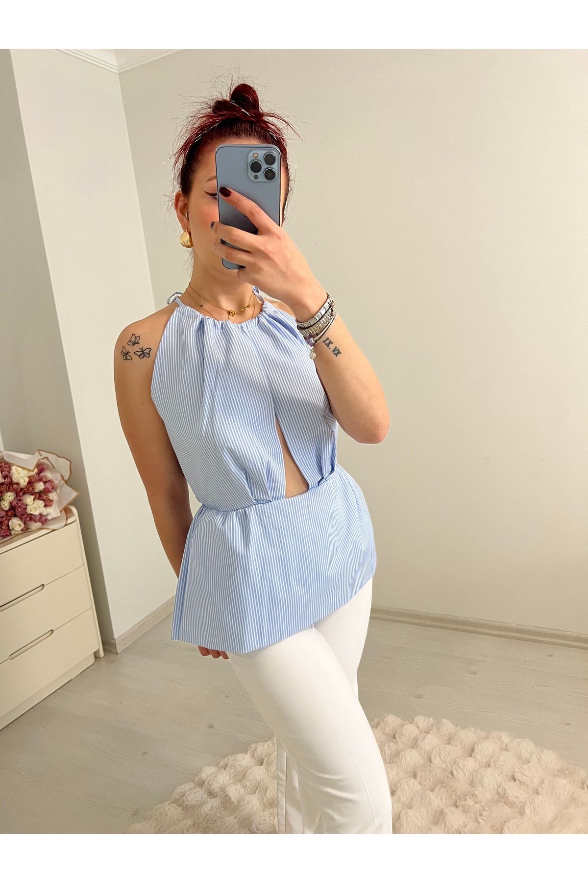 Üda Boutique Göğüs ve sırt dekolteli tasarım gömlek