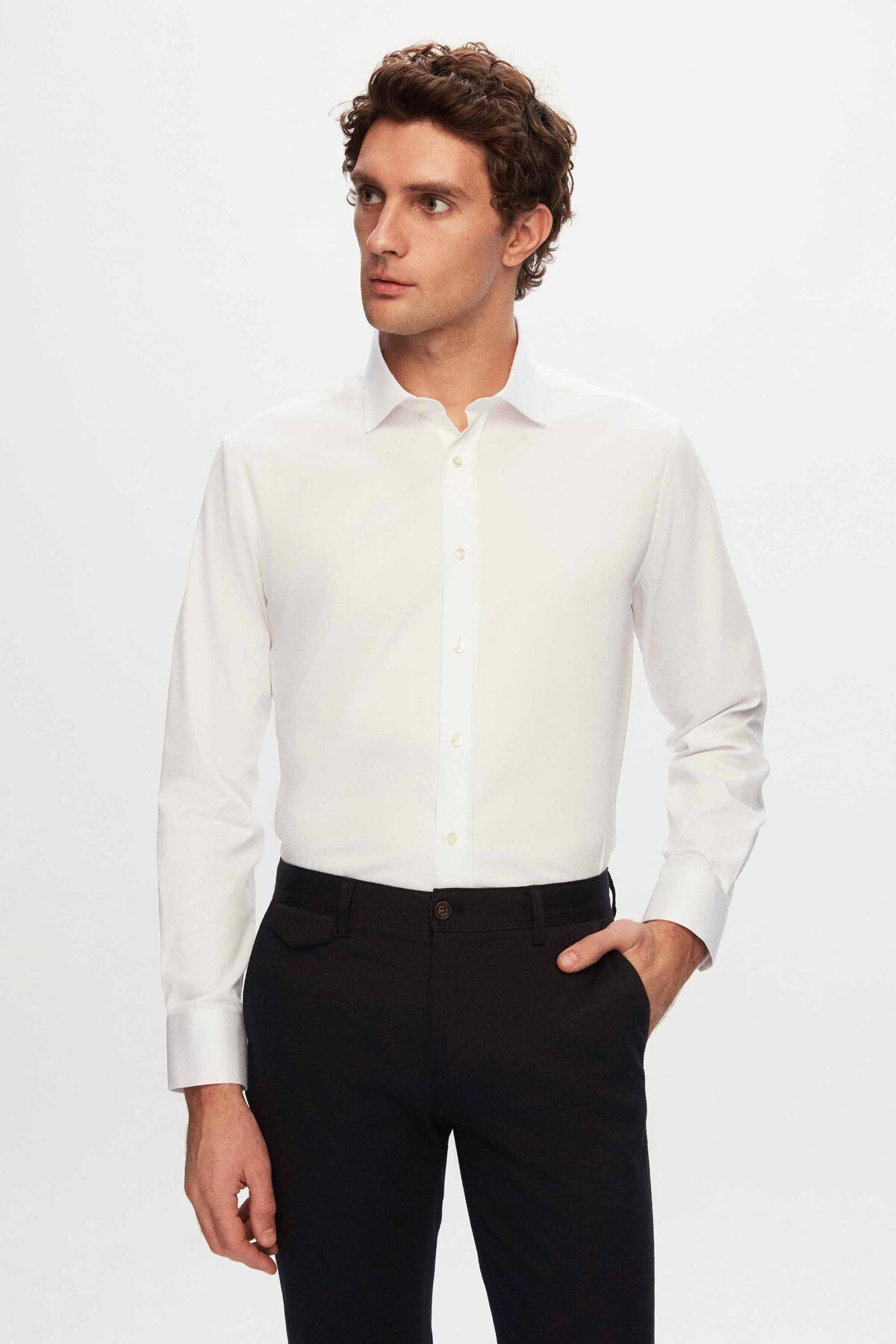 D'S Damat Ds Damat Regular Fit Beyaz Düz Nano Care Gömlek