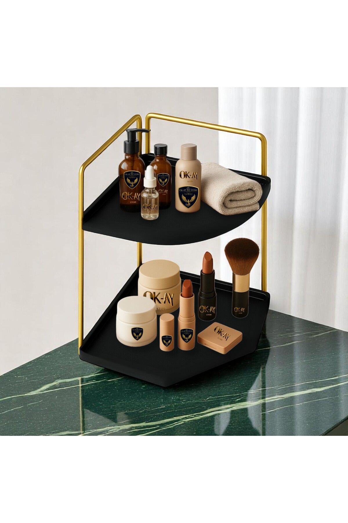 Okay Dekoratif Ahşap Organizer | Paslanmaz Çelik Organizer – Mutfak, Banyo, Salon, Çalışma Masası