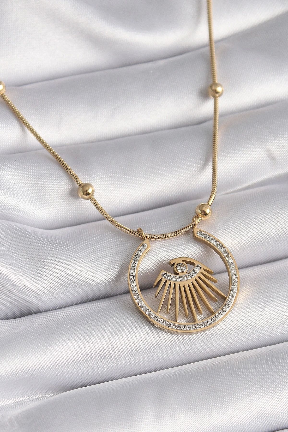STOREMAX 316L Çelik Gold Renk Zirkon Taşlı Göz Model Kadın Kolye