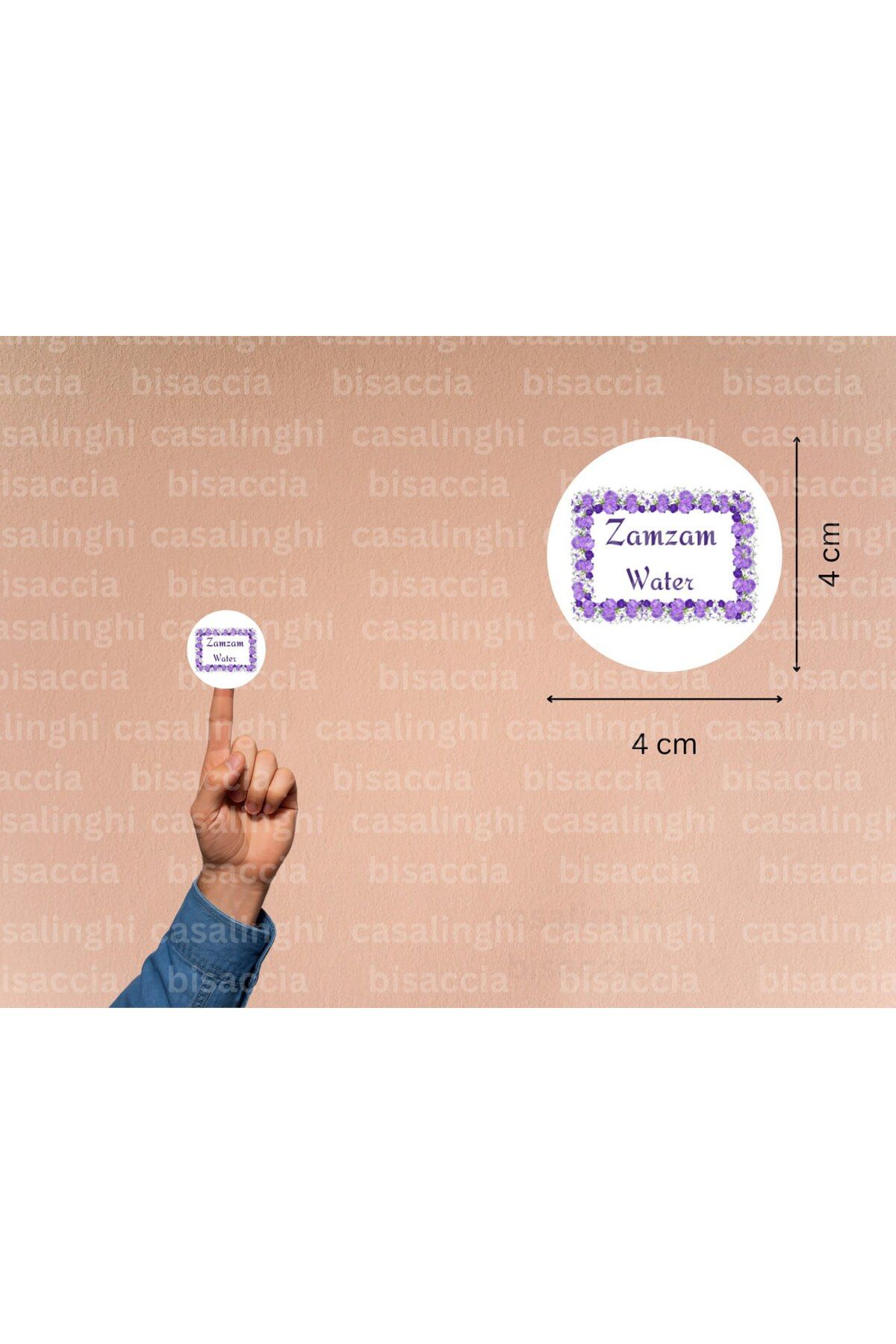 CASALINGHI İngilizce Zemzem Suyu Hediyesi Etiketi Mor Yuvarlak Mat Sticker Zamzam Hajj Umre 4 Cm (45 Adet)