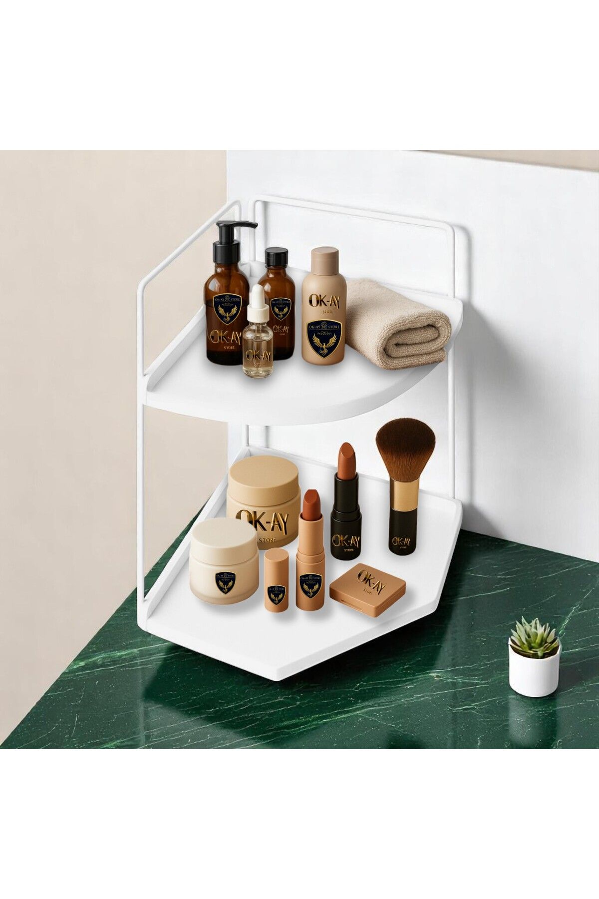 Okay Dekoratif Ahşap Organizer | Paslanmaz Çelik Organizer – Mutfak, Banyo, Salon, Çalışma Masası