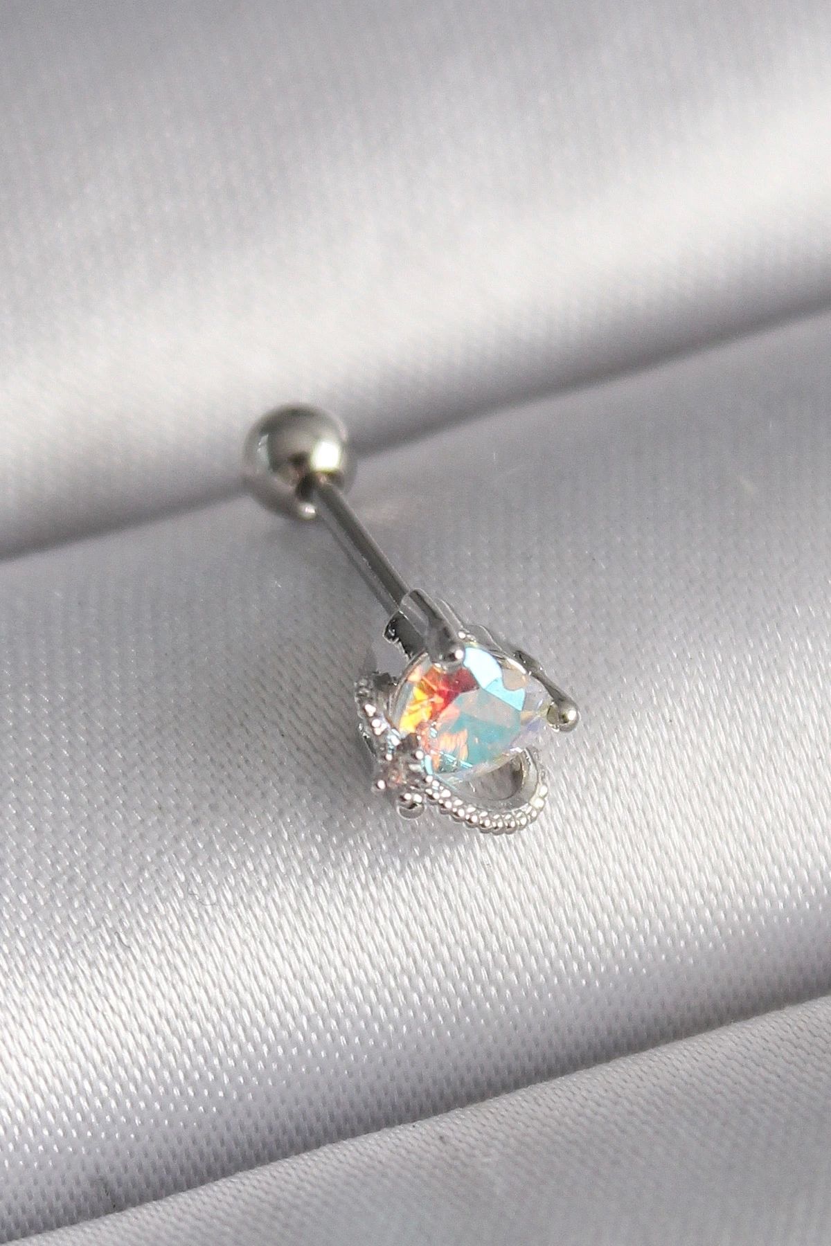 STOREMAX 316L Çelik Gümüş Renk Zirkon Taşlı Kalp Tragus Piercing