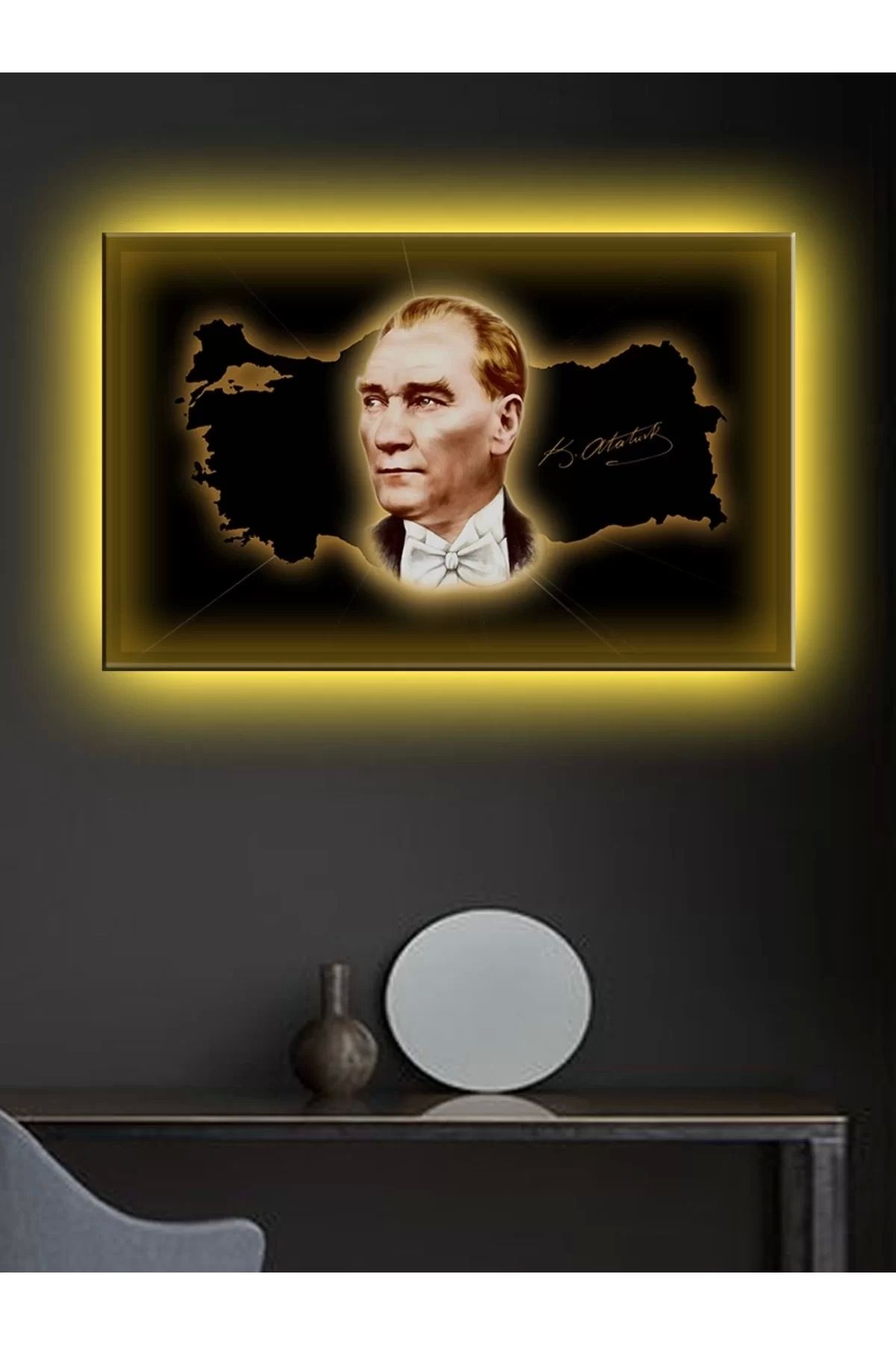 feifei Led Işıklı Atatürk Ve Türkiye Haritası Duvar Tablosu