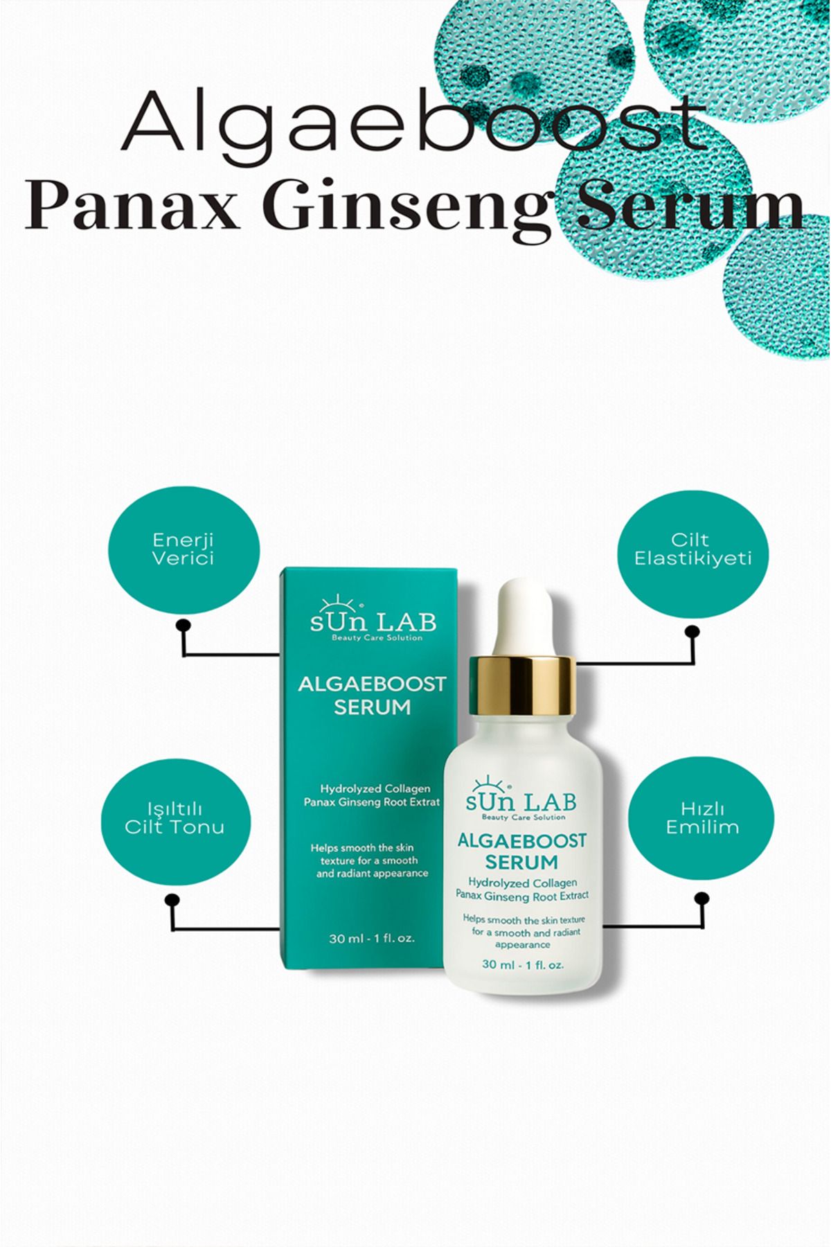 sun lab beauty care solution Cilt Bariyerini Güçlendiren, Aydınlatıcı Panax Ginseng Algaeboost Cilt Bakım Serumu(%2 NİACİNAMİDE)