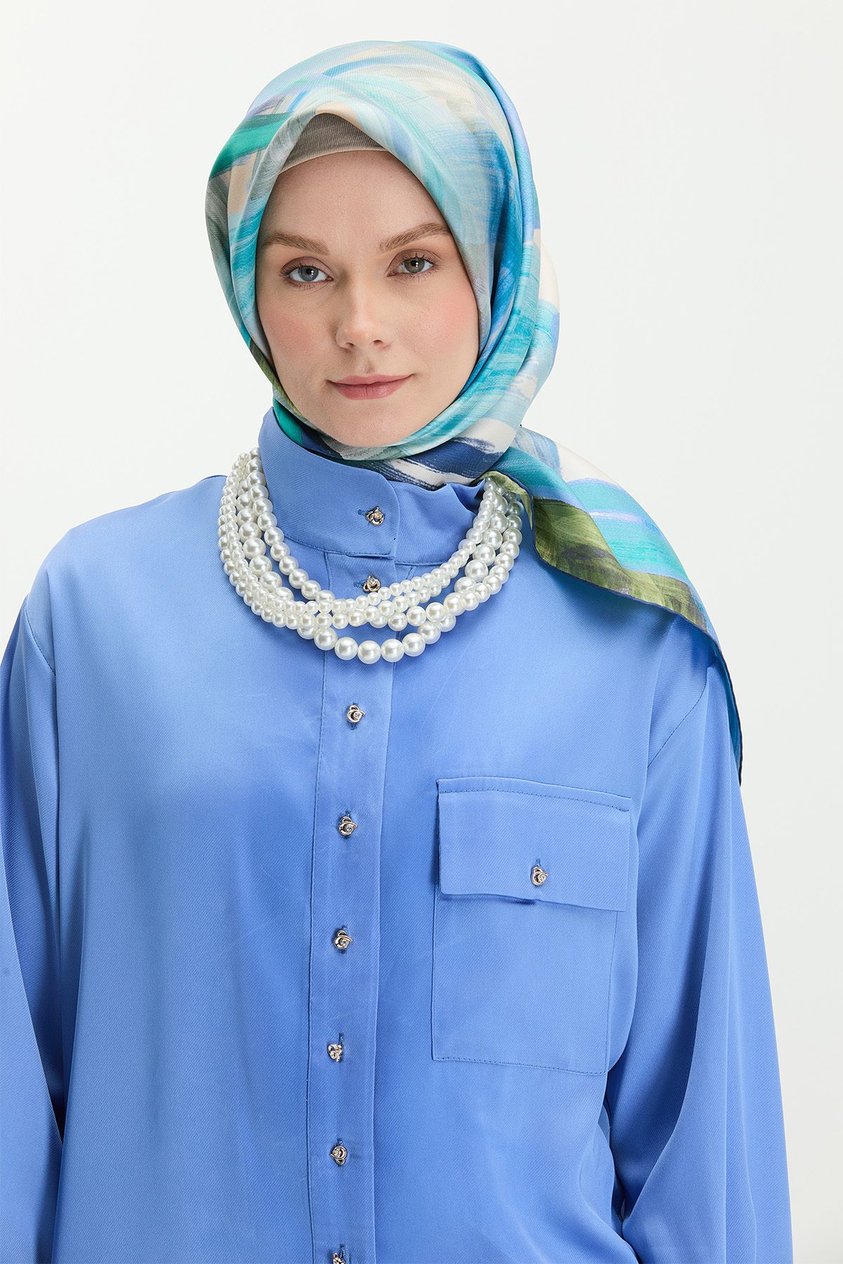 Setrms Soyut Desenli Twill İpek Eşarp