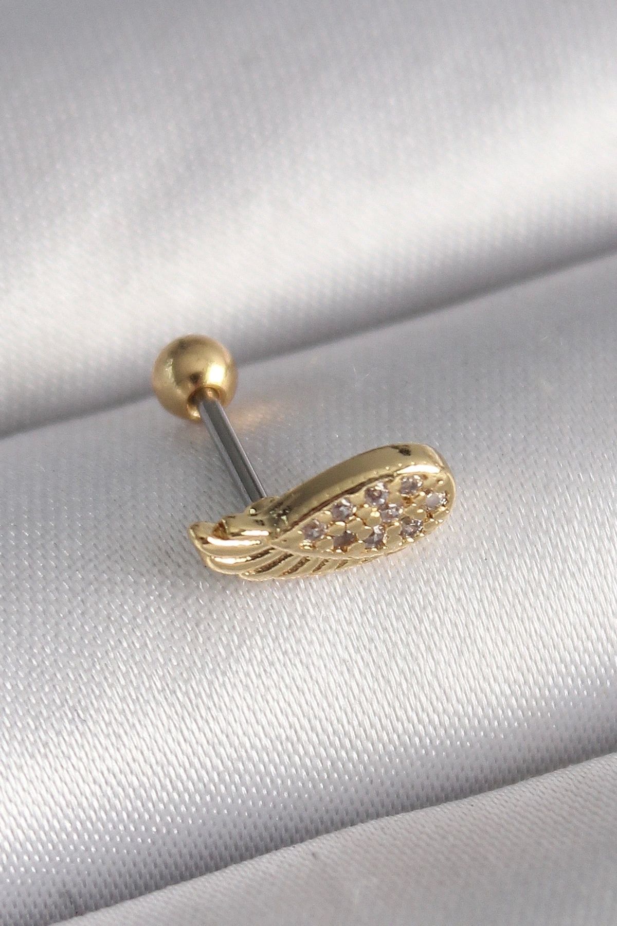 STOREMAX 316L Çelik Gold Renk Zirkon Taşlı Kanat Tragus Piercing