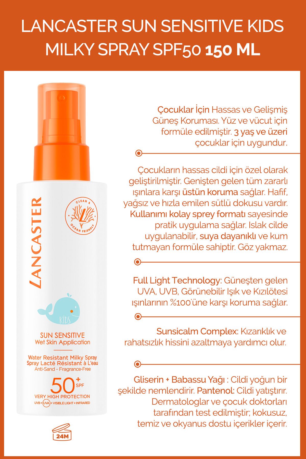 Sun Sensitive Milky Spray For Kids Spf50+ 150ML Çocuklar için Güneş Koruyucu ve Bakımı