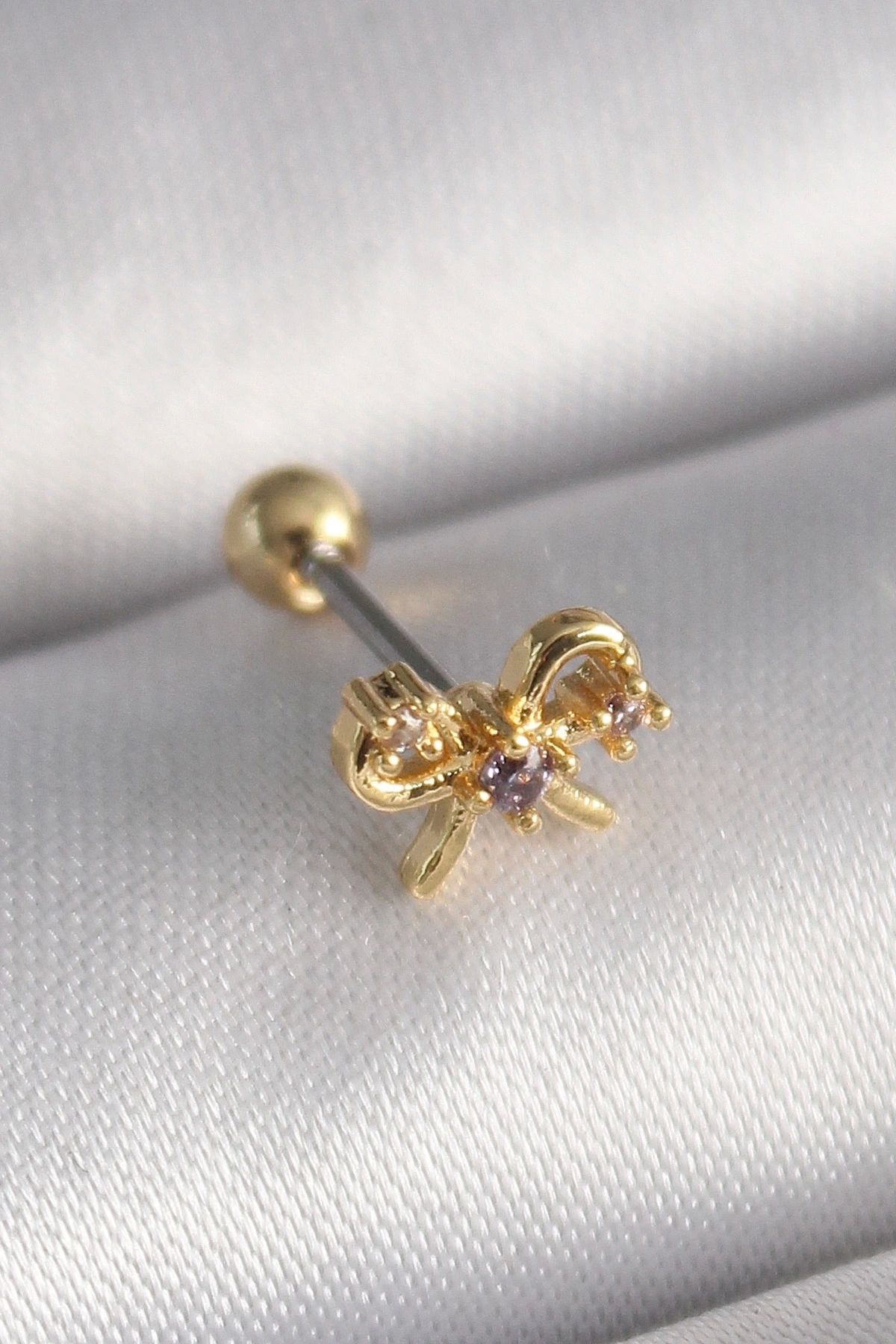 STOREMAX 316L Çelik Gold Renk Zirkon Taşlı Kurdele Tragus Piercing
