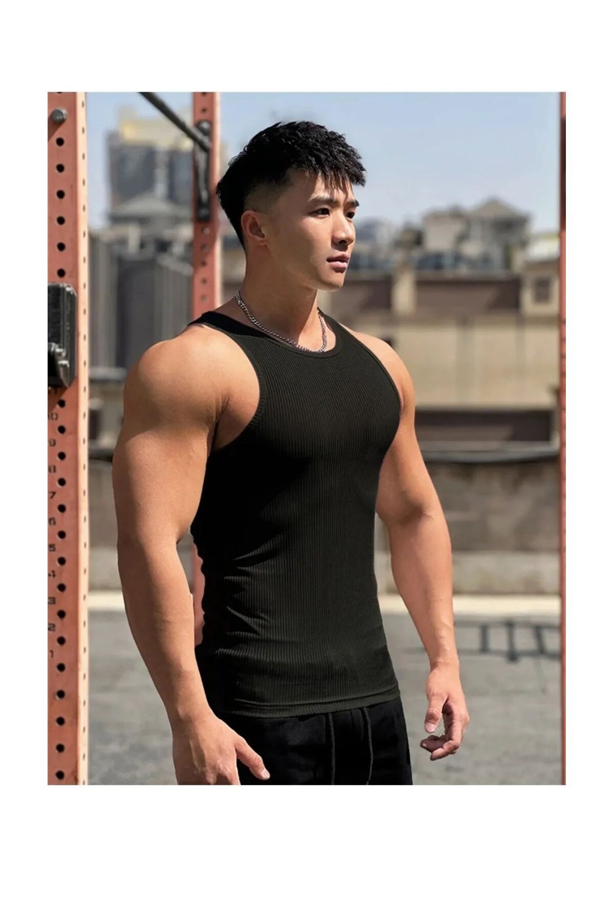AYSAMOOD Erkek Halter Yaka Sporcu Likralı Atlet