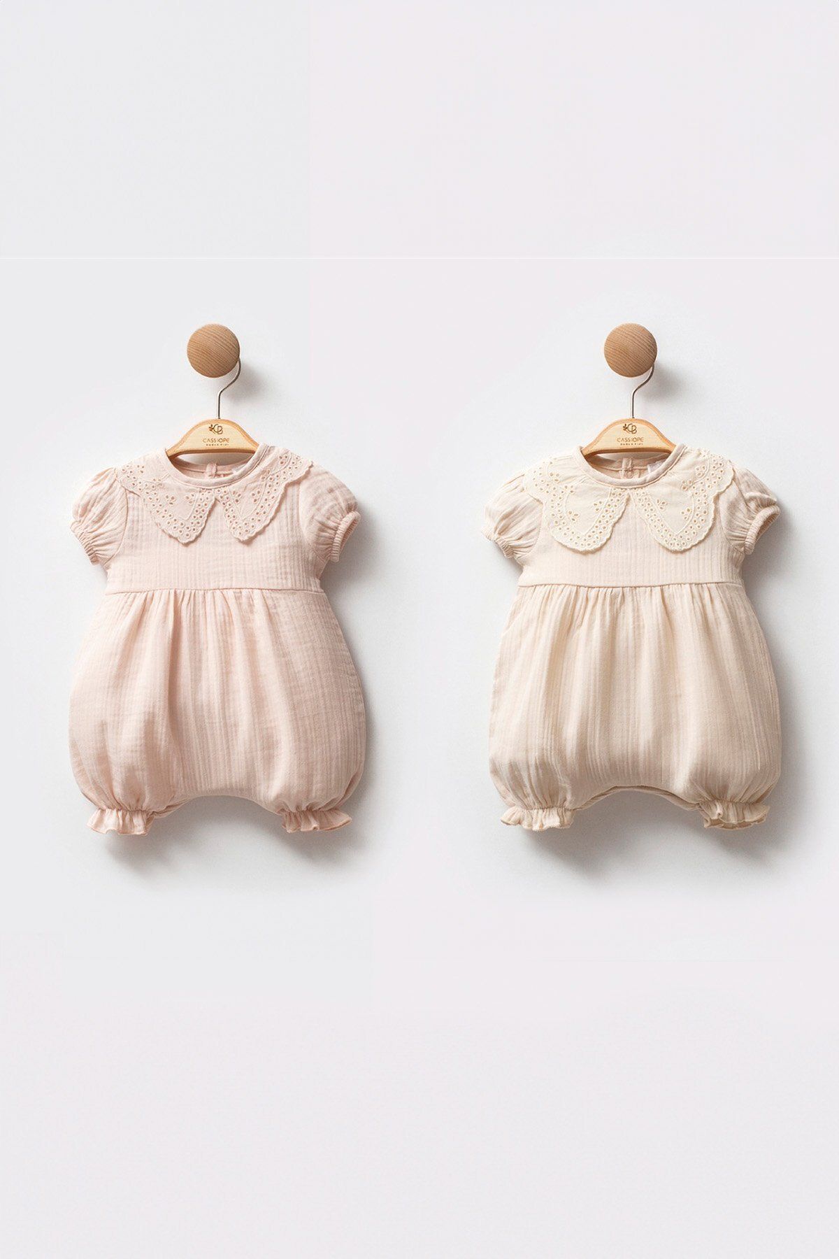 Cassiope-Short Sleeve Lace Collar Detailed Summer Cotton Elastic Leg Ruffled Baby Girl Jumpsuit 2