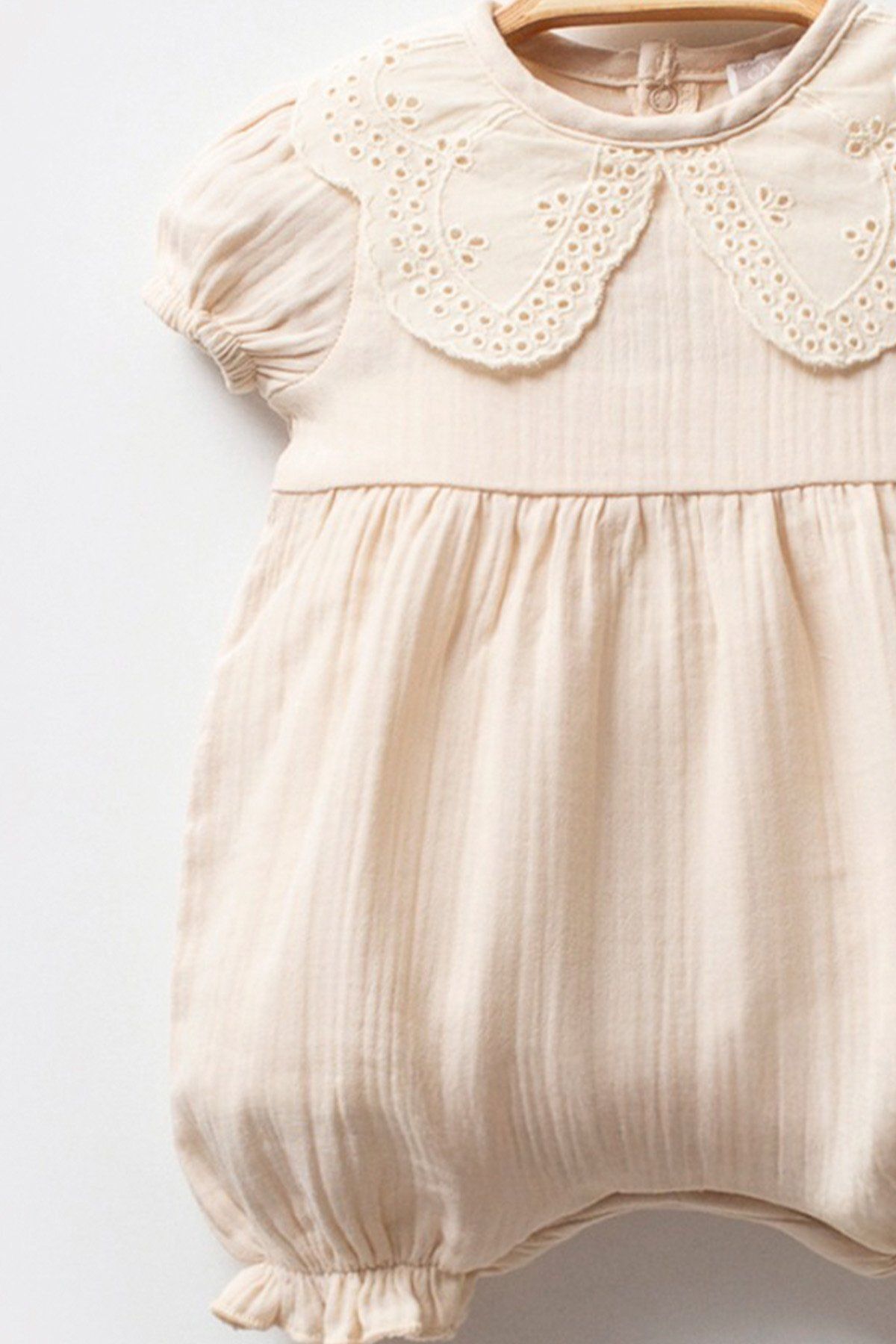 Cassiope-Short Sleeve Lace Collar Detailed Summer Cotton Elastic Leg Ruffled Baby Girl Jumpsuit 5
