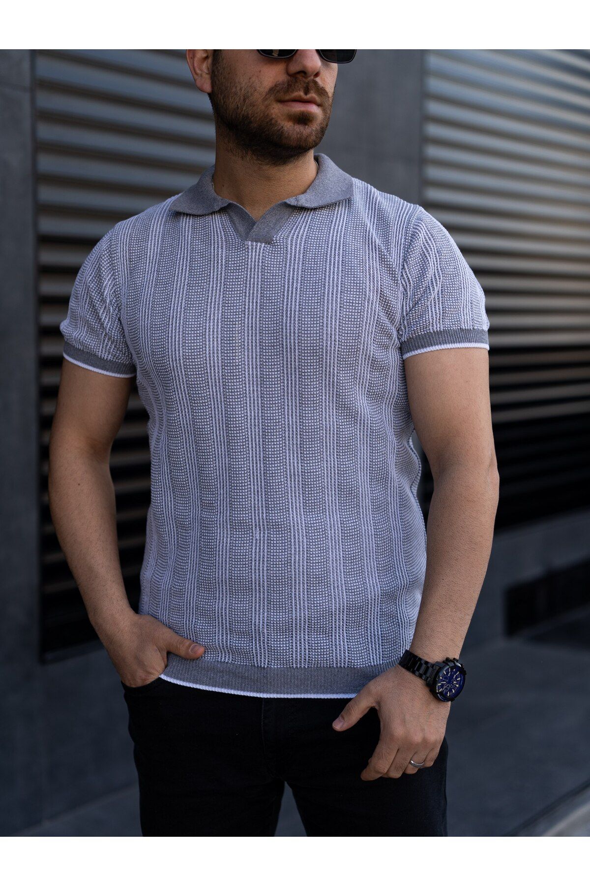 ROBERTO BORNOVA Çift Renk Hemşire Yaka Triko Tshirt