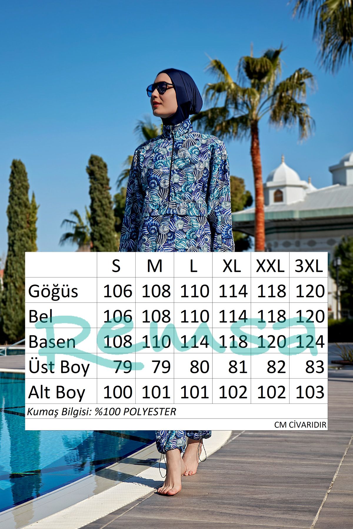 Remsa Mayo-R4702 Model Hijab Swimsuit - Parachute Color, Full Covered and Shells 4