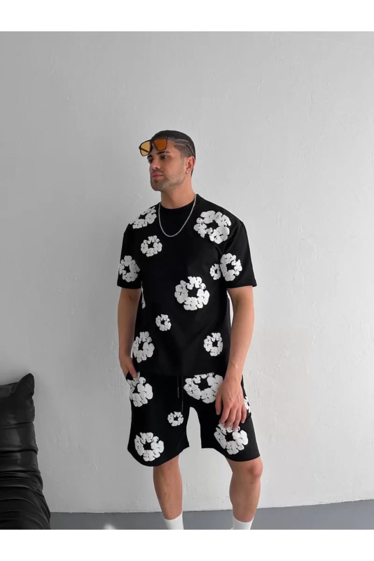 BBbutik İki İplik Kumaş Baskılı T-shirt Şortlu Takım