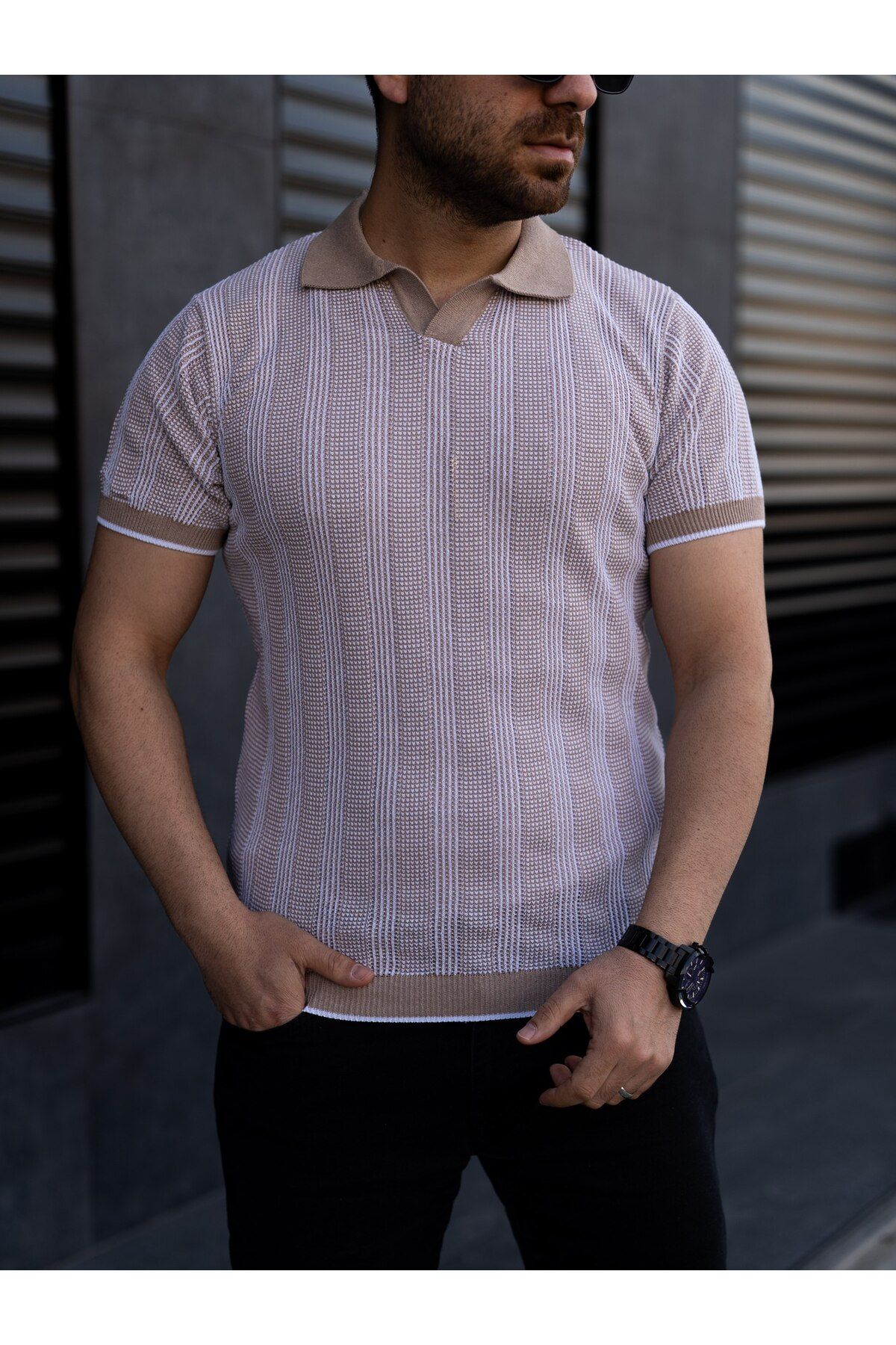 ROBERTO BORNOVA Çift Renk Hemşire Yaka Triko Tshirt