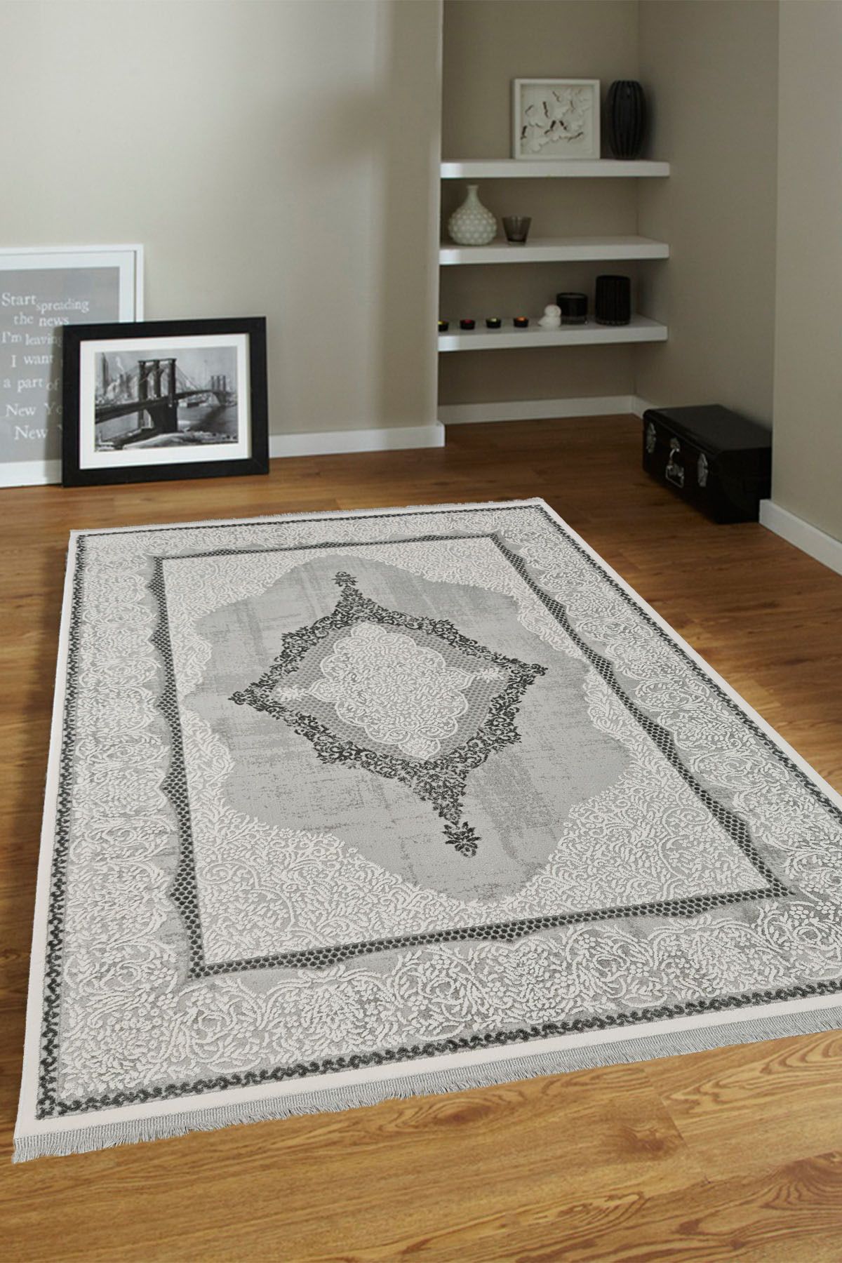 ünalcarpet 4 Metrekare - 6 Metrekare %100 Akrilik (Yün) Salon Oturma Odası Mutfak Halısı Yumuşak Doku Bej Krem