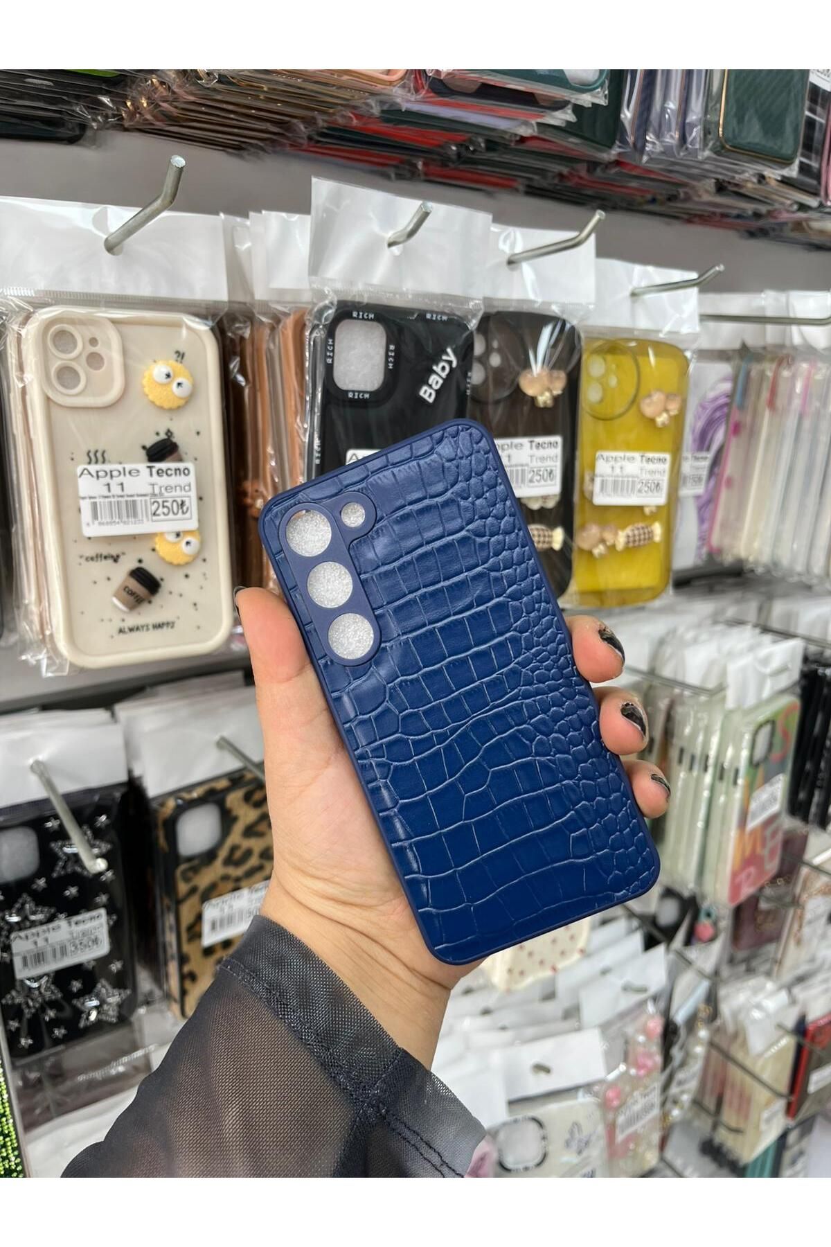 TECNOTREND GALAXY S21 FE Dokulu Yüzey Çekmeye Dayanıklı Cep Telefon Kılıfı Pu Deri Kaplamalı Yumuşak