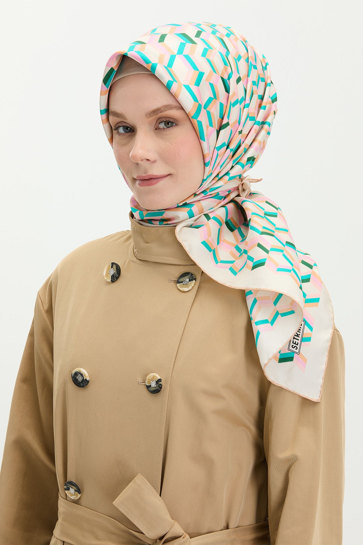 Setrms Geometrik Desenli Twill İpek Eşarp