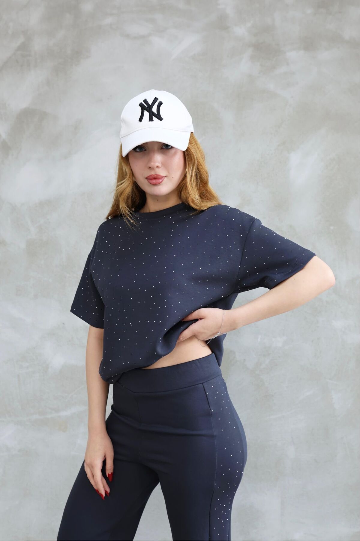 ANKA BOUTIQUE kısa kol taşlı eşofman takımı