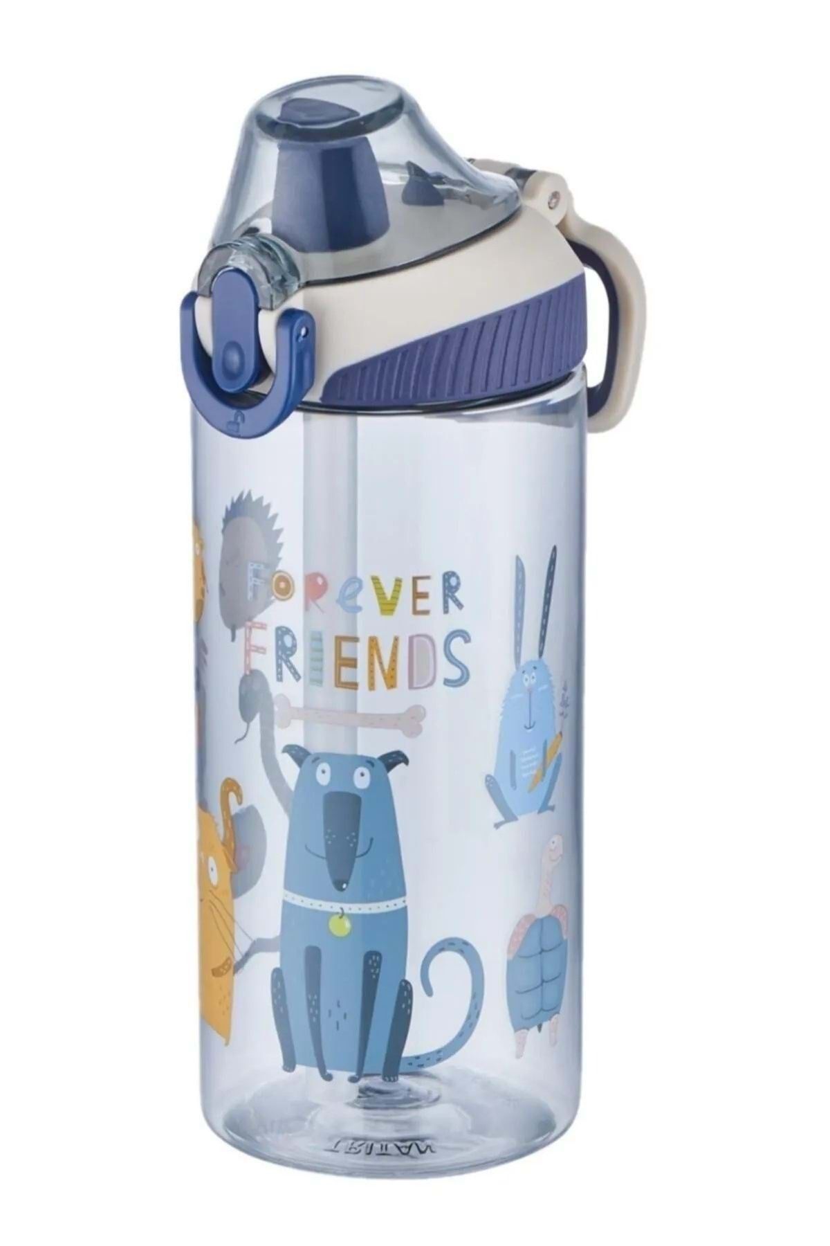wakawakakidsstore afari Hayvanları Desenli Pipetli Çocuk Suluk Matarası (500 ml) - Gıri - 2-8 YAŞ